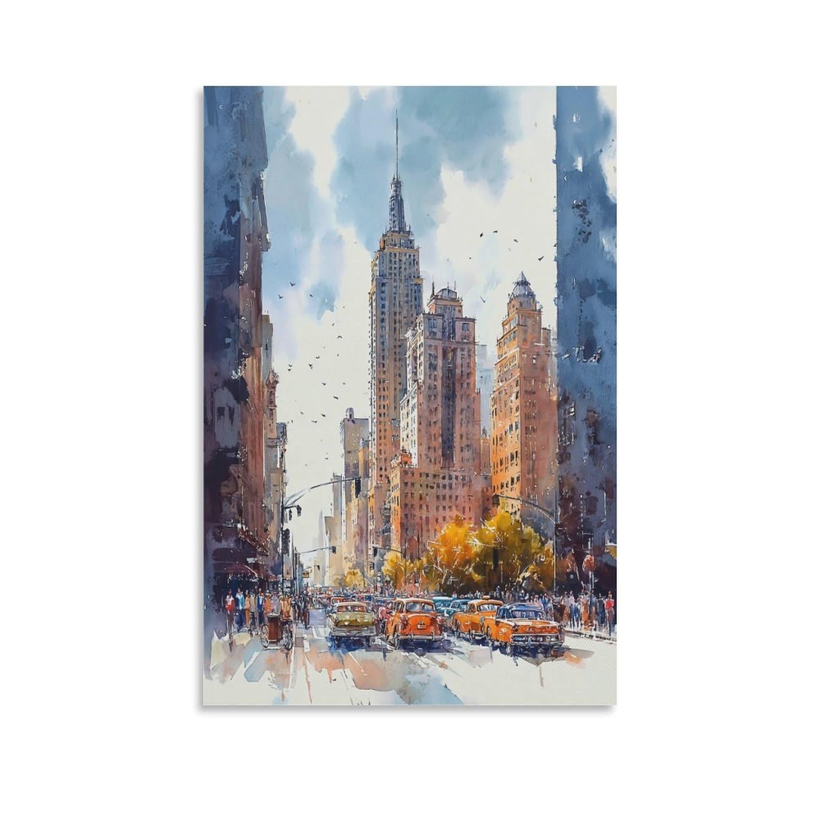 LCYNNH Christmas in New York Watercolor Painting_ Rockefeller Plaza Art 20x30inch(50x75cm) Print Home Bedroom Office Living Room Decor Canvas