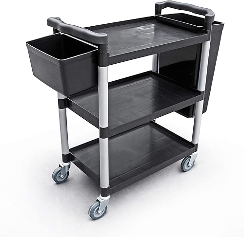 Miniatura 2 de New Star Foodservice 54552 Carrito de autobús utilitario de plástico de 3 niveles de 350 libras con ruedas de bloqueo, 42.5 x 19.5 x 38.5 pulgadas,