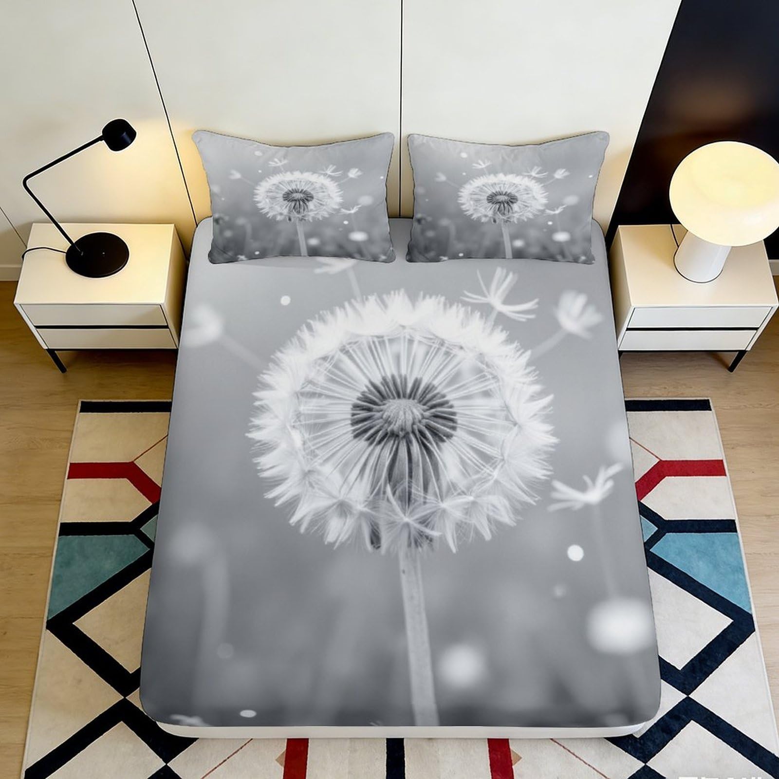 3D Printed Bunny Floral Fitted Sheet Microfiber Non-Slip Deep Pocket Rabbit Mattress Fitted Cover Bedroom 200x200x25cm