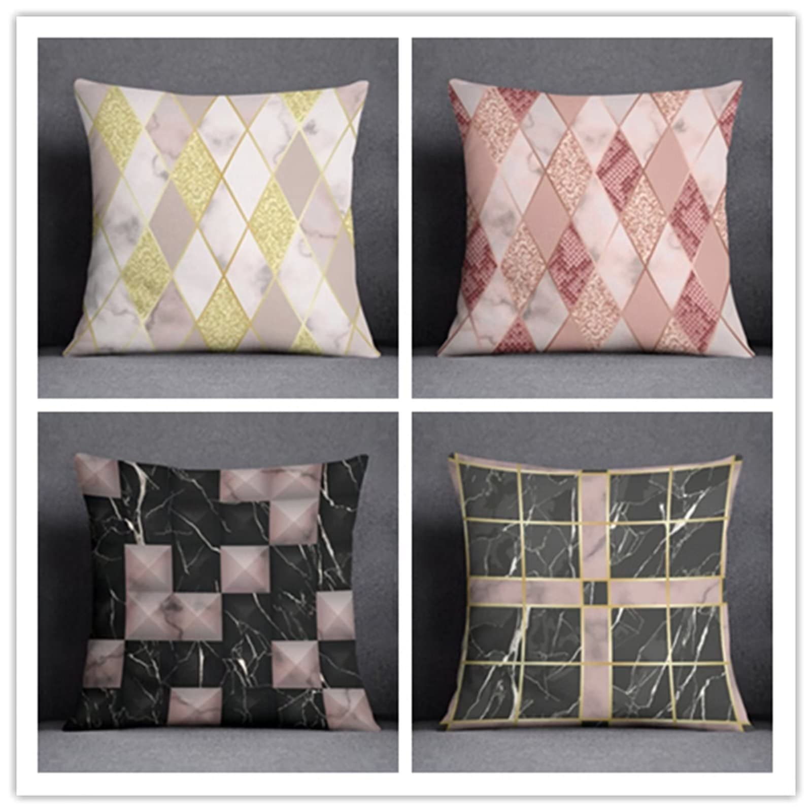 Cojines 65x65cm Cuadros Rosas Cojines Decorativos para Sofa Moderna Decorativa Cojín Juego de 4 para Decoración Hogar Soft Almohadas cuadradas Funda de Cojín D-1172