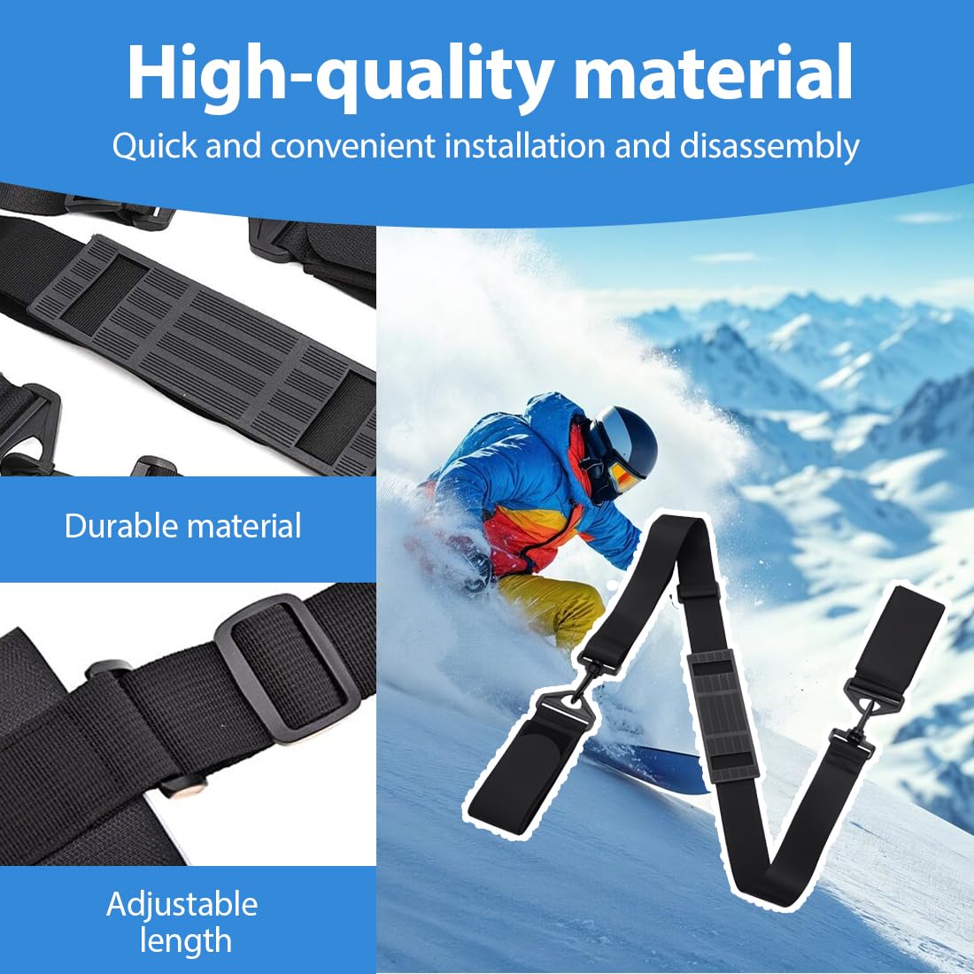 Sangles Porte-Skis Réglable Bandoulière Ski Scratch Transport Poignets Skis Rangement Sport Plein Air