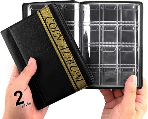 Miniatura 1 de CenterZ Paquete de 2 álbumes de monedas de 120 bolsillos, 4.4 x 6.1 pulgadas, práctico libro de recuerdo, soporte de colección de monedas para