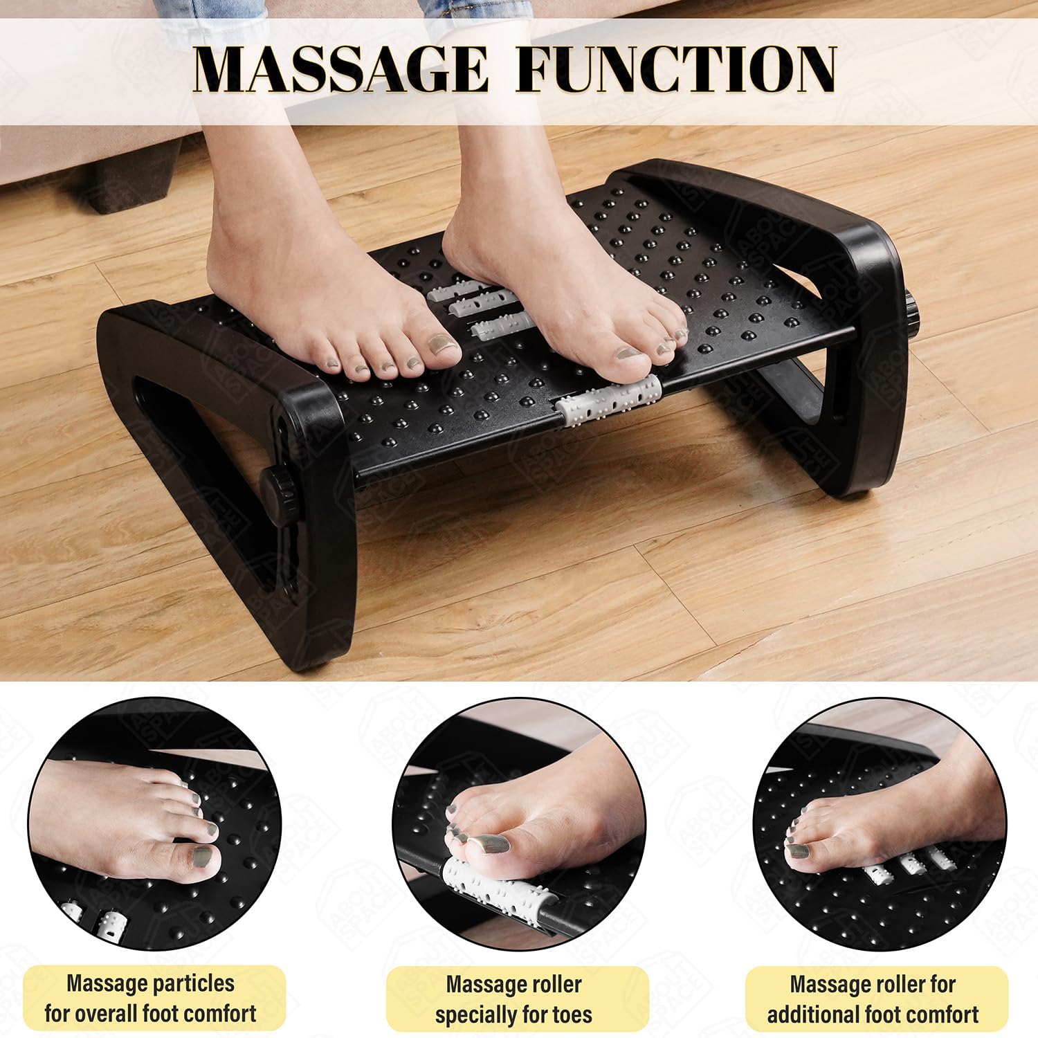 Adjustable Foot Rest for Office Chair, Massage Texture, Roller, Ergonomic, 6 Heights, 50 cm (Adjustable Footrest-Black) Adjustable Foot Rest for Office Chair, Massage Texture, Roller, Ergonomic, 6 Heights, 50 cm (Adjustable Footrest-Black)
