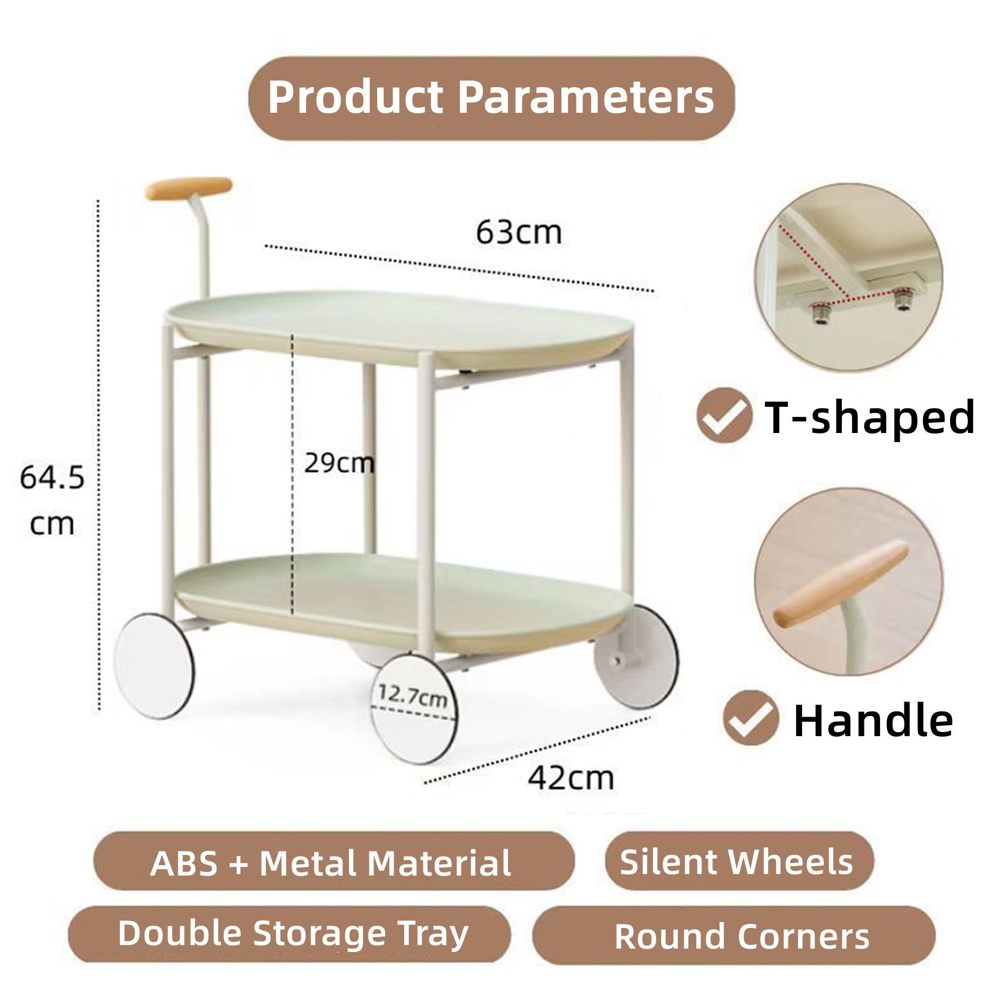 Chariot Roulant à 2 Niveaux avec roulettes, Chariot de Rangement Utilitaire avec poignée, Panier de Rangement, étagères de Rangement, Facile à