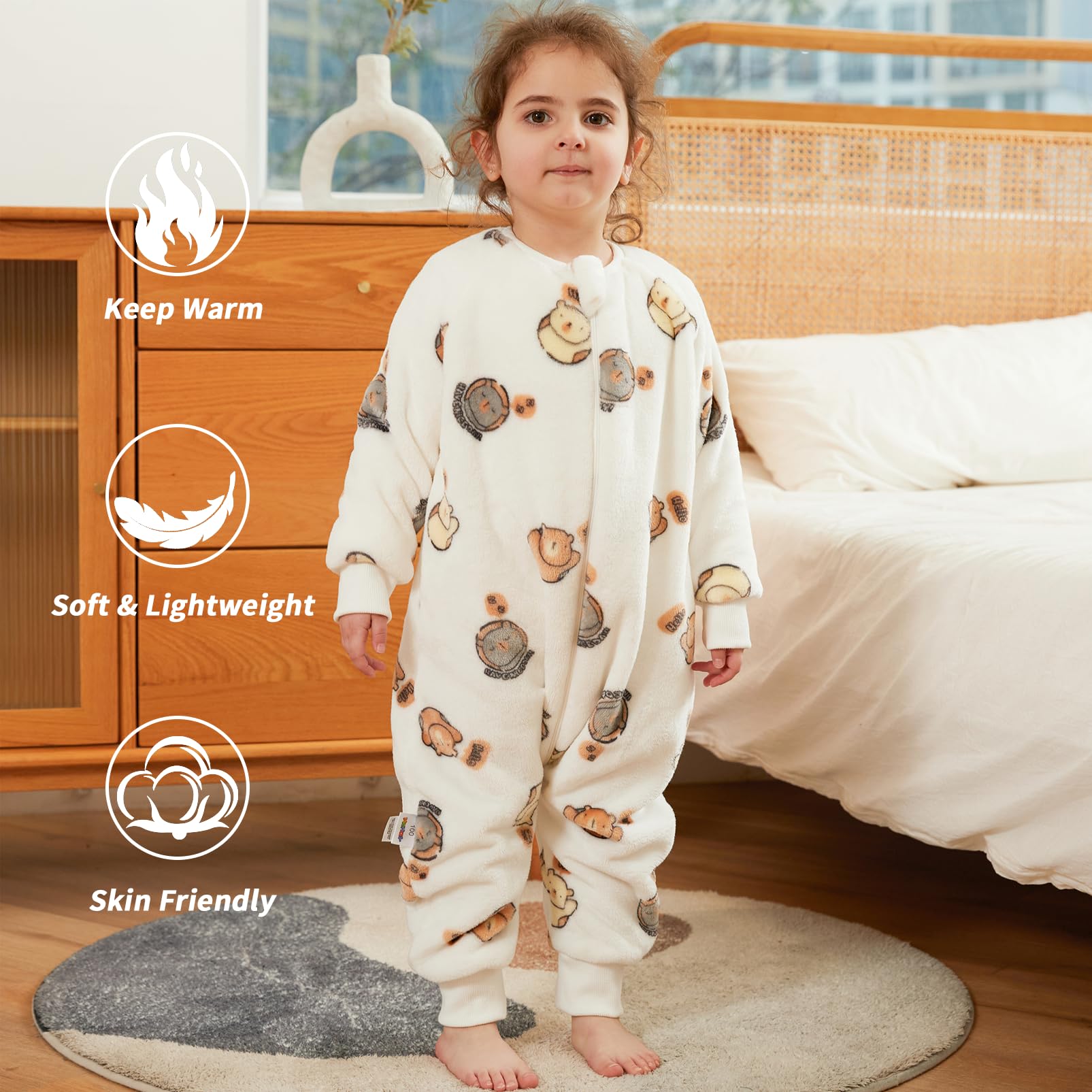 Monstoyo Sacco Nanna con Piedini Bambini Bambina, Invernale Flanella Pigiama Pagliaccetto Neonato, Maniche Lunghe & Gambe Separate Sacco a Pelo Cartone Tuta per Ragazze Ragazzi 0-6 Anni