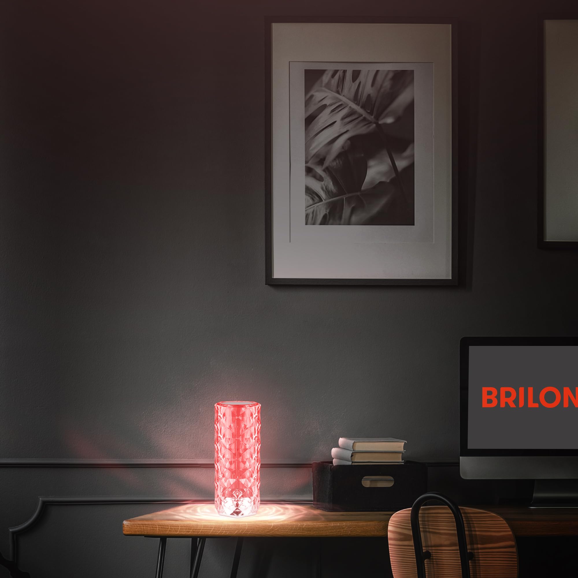 BRILONER - Lampe de chevet à batterie, Lampe de table sans fil, Lampe LED RGB avec télécommande, Lampe de table cristal touch, Lampe de lecture de camping, Transparent, Câble USB-C, 215x90mm (HxD)