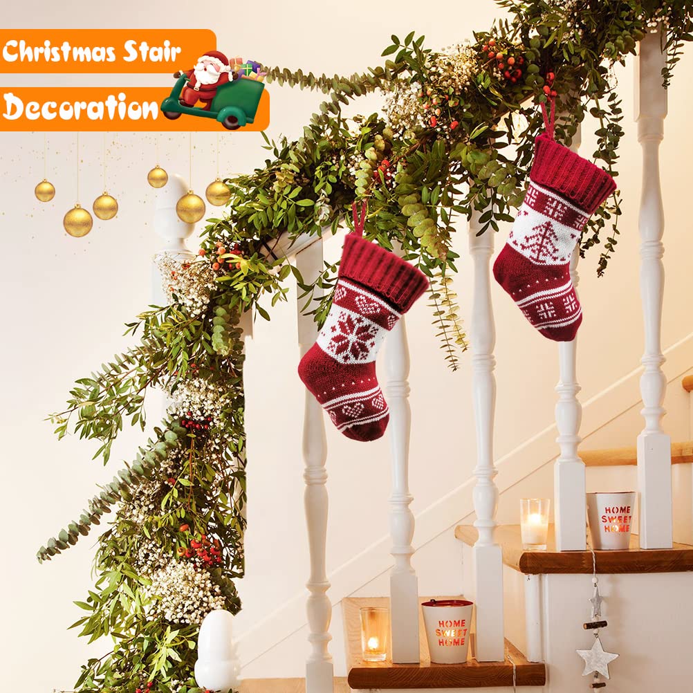 Jerify 24 Mini Calze Natalizie Lavorate A Maglia - 9 Cm, Rosso Vino E Beige, Per Albero, Camino E Decorazioni Fai-da-te