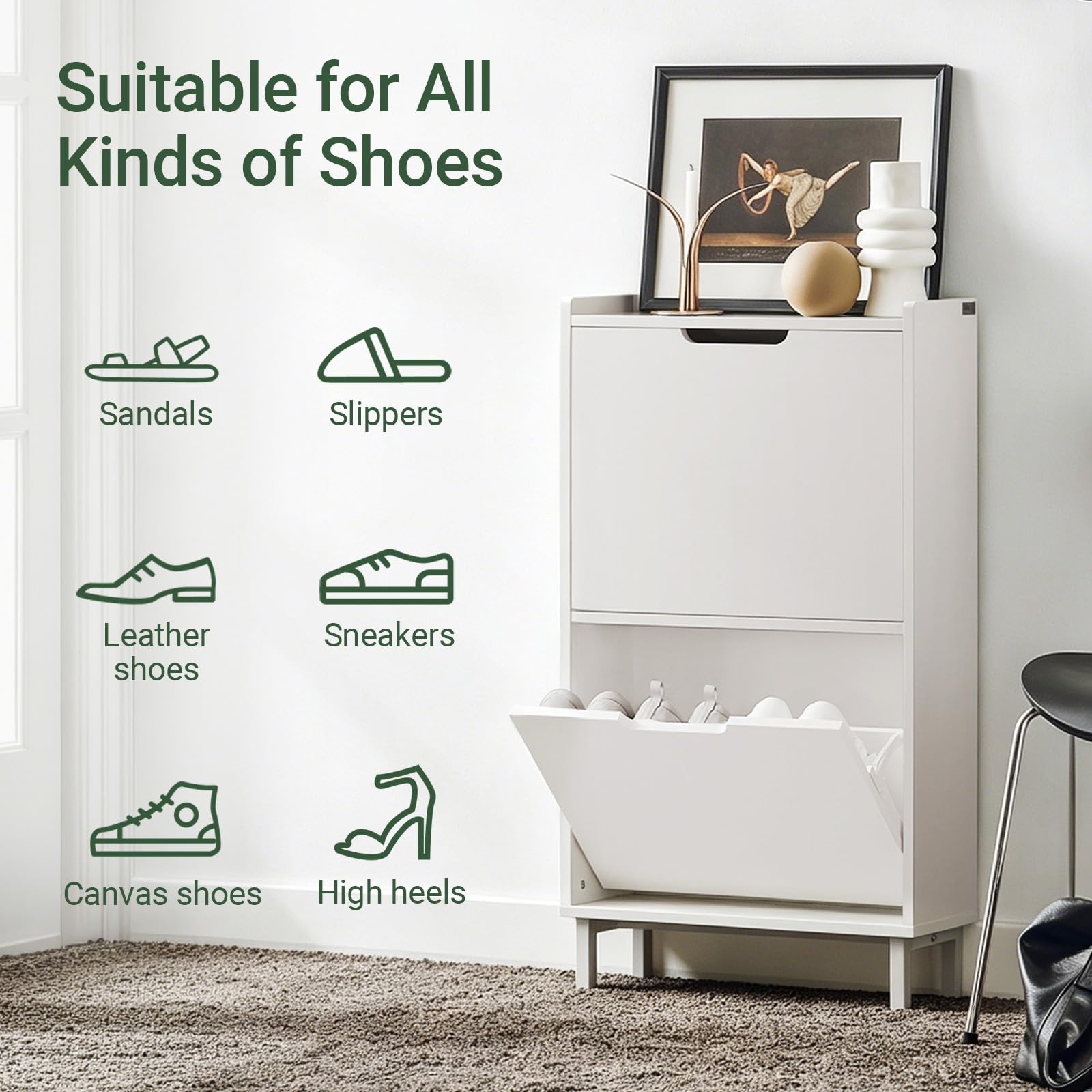 SoBuy Zapatero Estrecho Blanco con 2 Solapas Mueble Zapatero Entrada Recibidor, Armario Zapateros Estrecho de Madera para Pasillo Estrecho y Entrada, 50x19x91cm, Blanco，FSR151-W