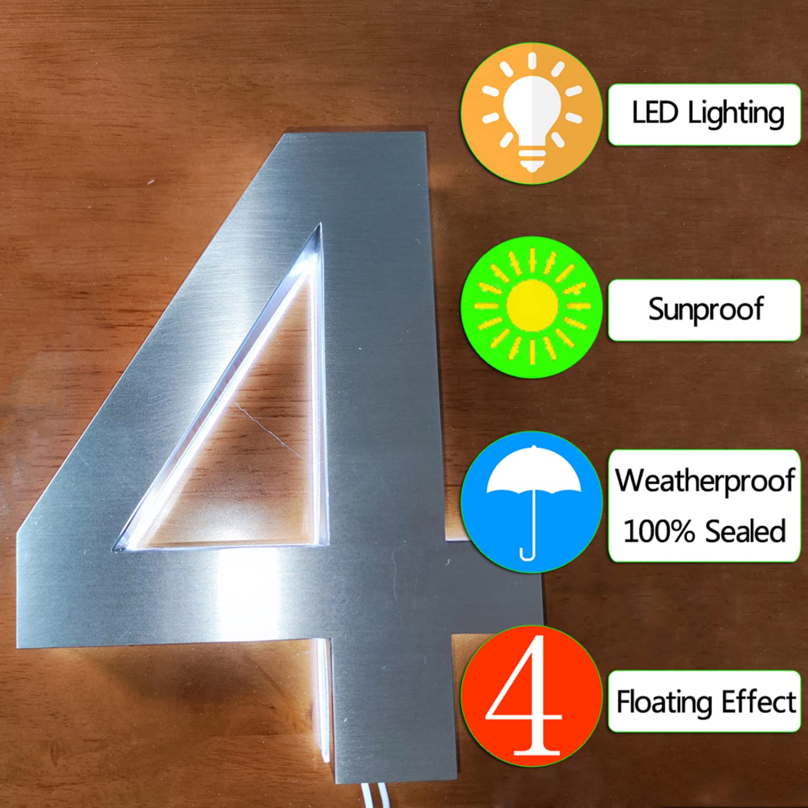 Targhe Con Numeri Civici Moderni Da 14" Con Luci, Placche Con Numero Civico Illuminato Per Parete, Numeri Civici Retroilluminati In Acciaio Inossidabile Per Esterni