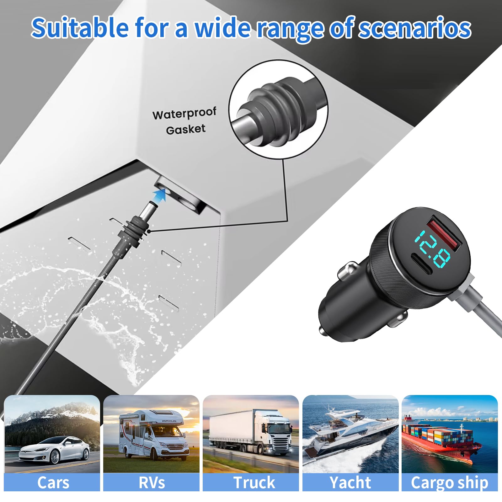 Starlink Mini DC Cable de alimentación para automóvil 3 m/10FT Pantalla digital DC Cable de alimentación impermeable para automóvil 18AWG Starlink Satellite DC Fuente de alimentación