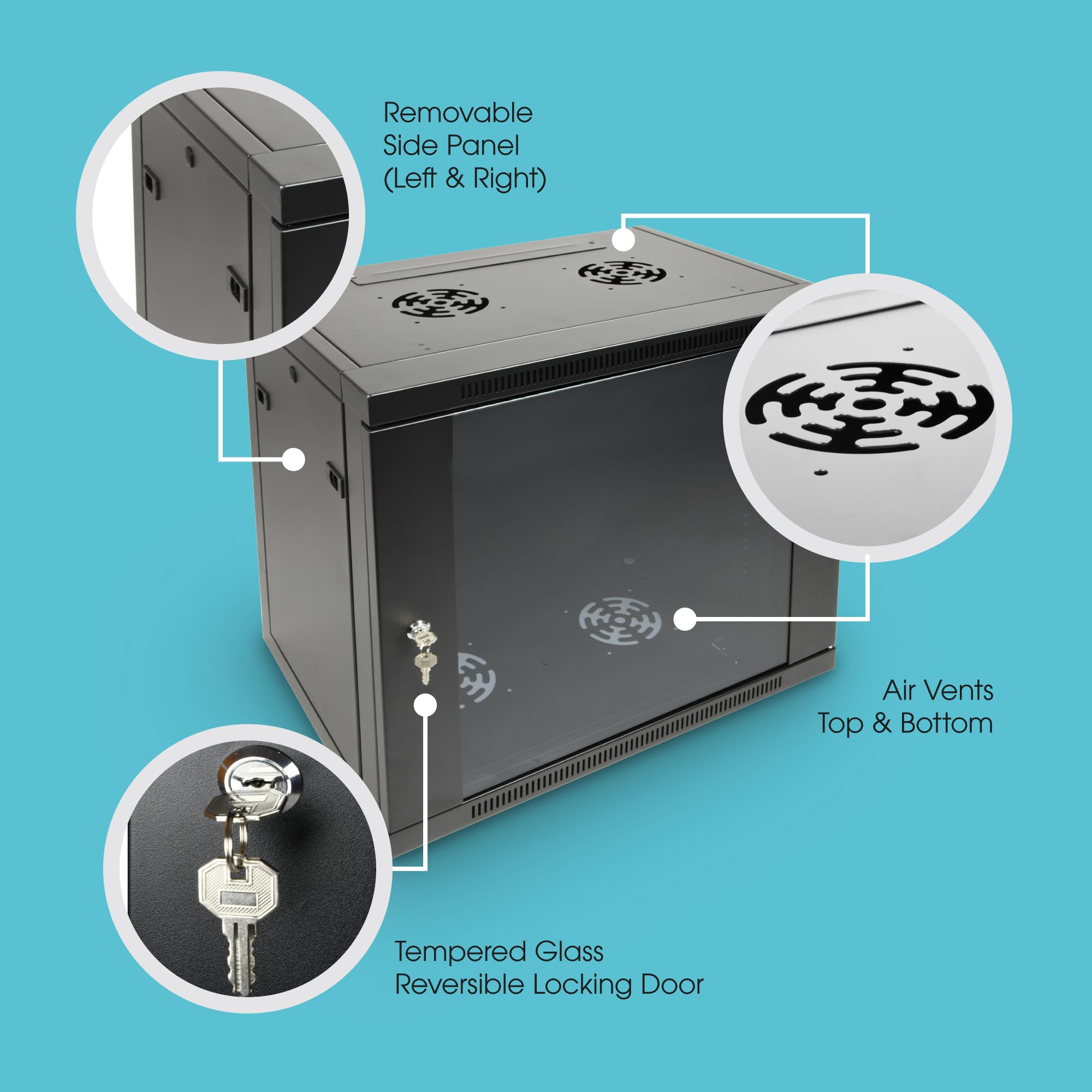 Labgear Armadio per server 12U, profondità 420 mm, con porta in vetro di chiusura, pannelli in acciaio ventilato per apparecchiature IT da 19", dispositivi AV senza attrezzi, montaggio piatto
