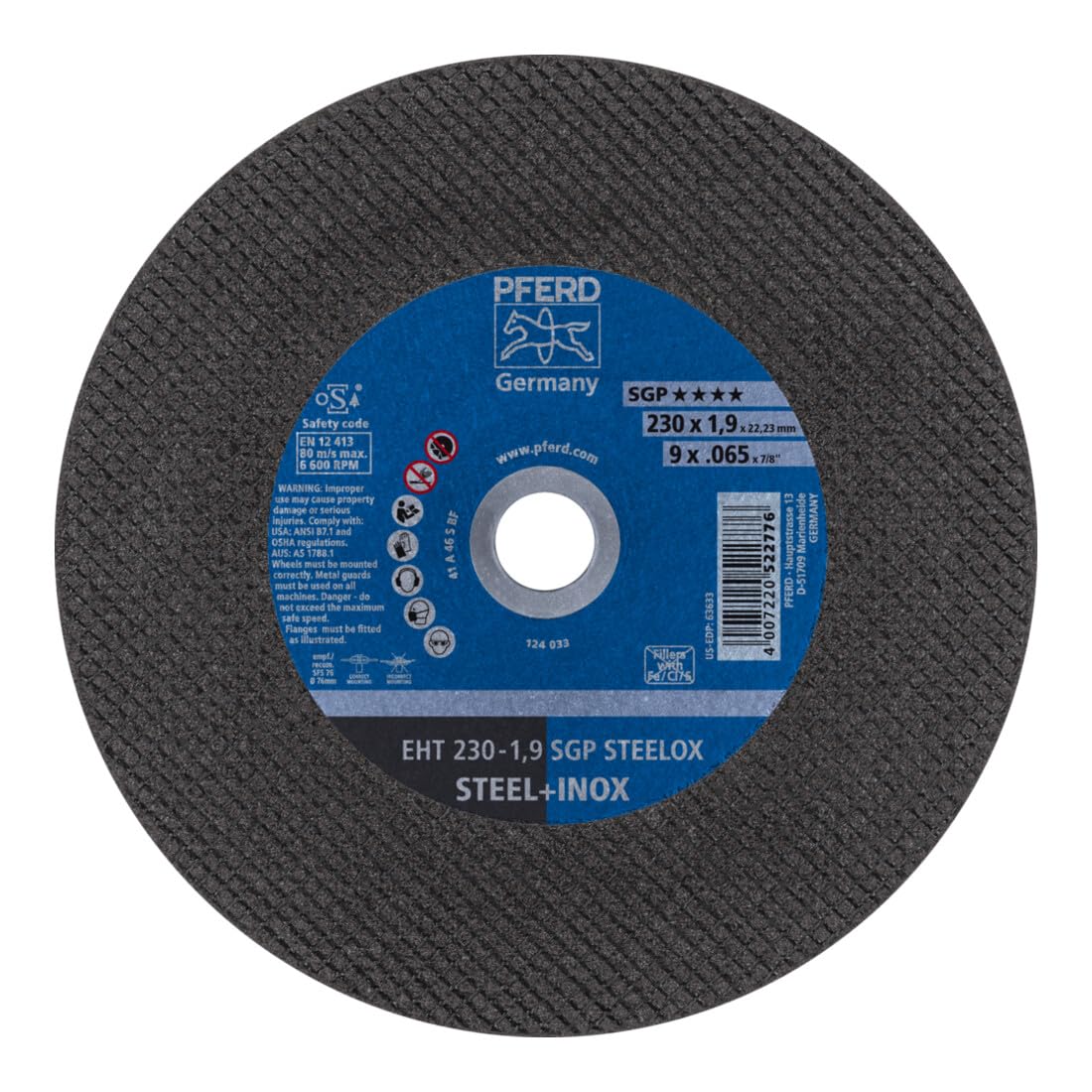 Pferd Cutting Disc eht 230-1.9 a46 s sgp Coated Steel