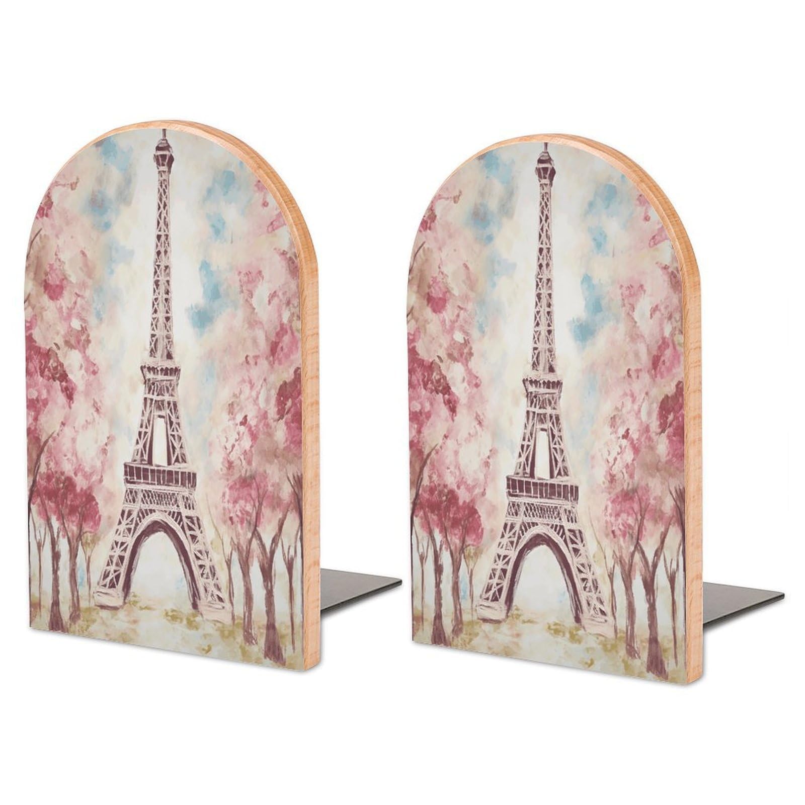 Beautiful Eiffel Tower Paris Wood Bookend for Shelves 1 Pair