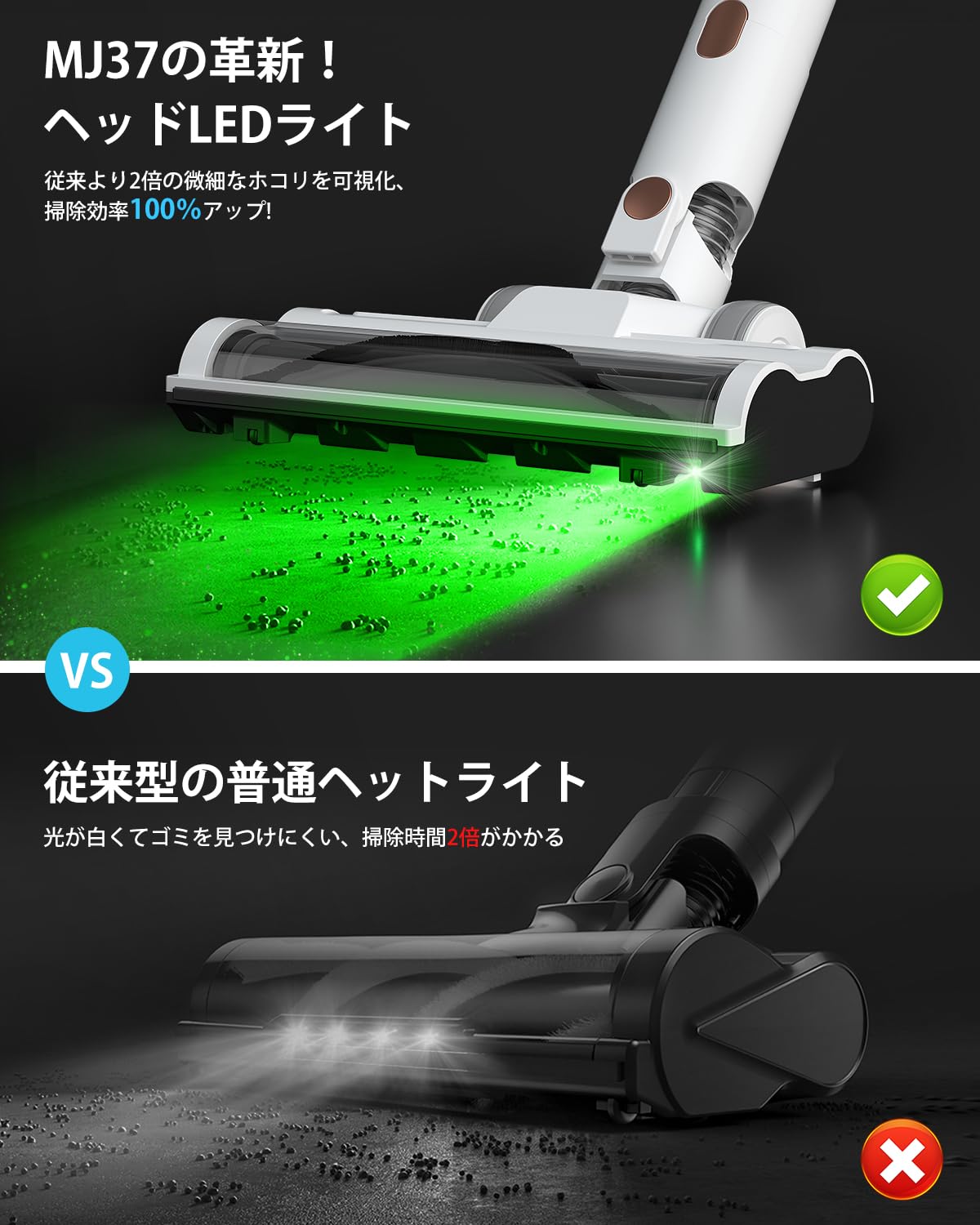 掃除機 コードレス【2025超軽量設計・グリーンLEDライト搭載】 Amazon | 掃除機 コードレス 【2025革新版!業界初グリーンLED