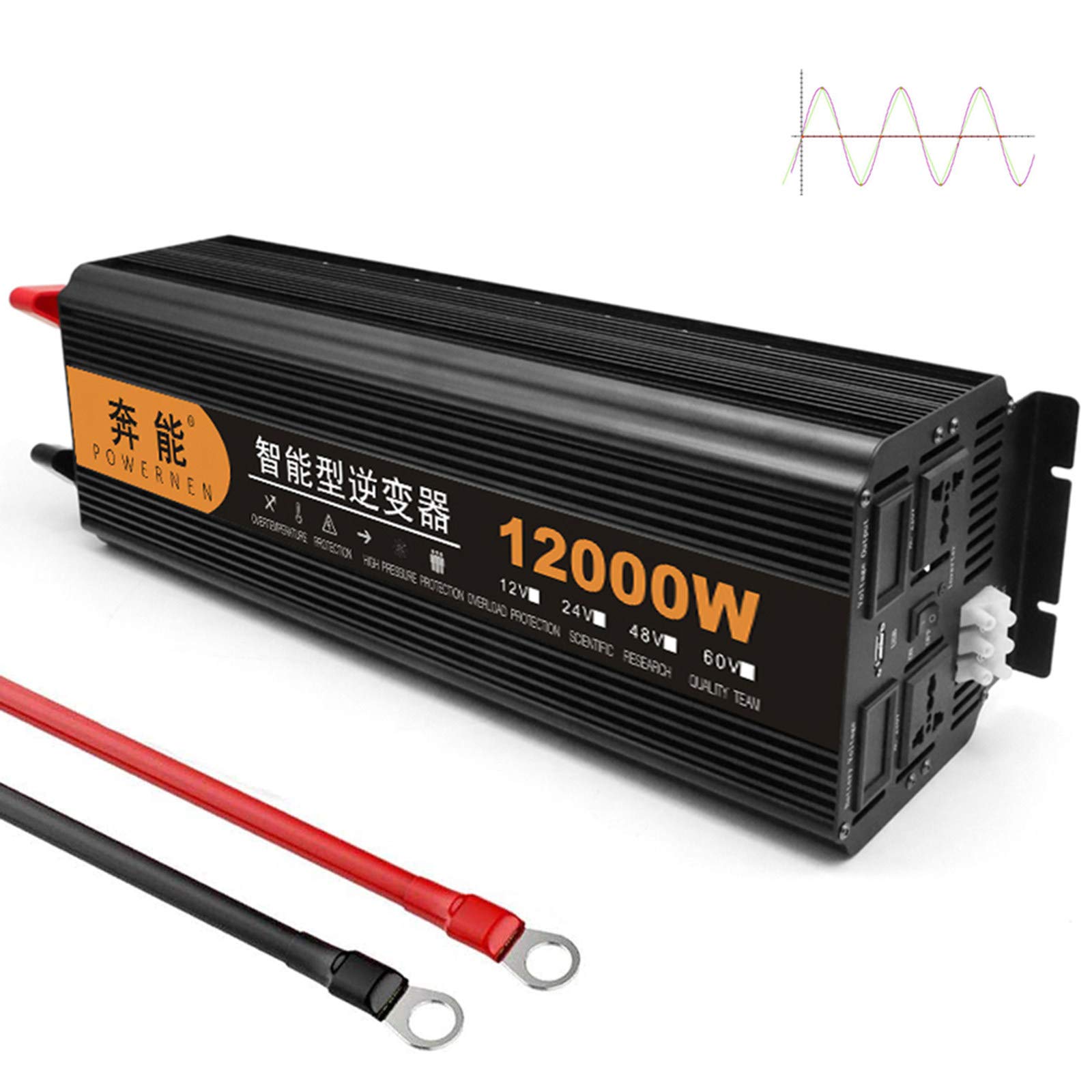 Inverters 12V to 220V 230V 240V, 3200W 4000W 5000W 6000W 8000W 9000W 12000W 15000W 12V Pure Sine Wave Power Inverter 230V AC Output, with USB Port - for Any Vehicle, Boat,12000W
