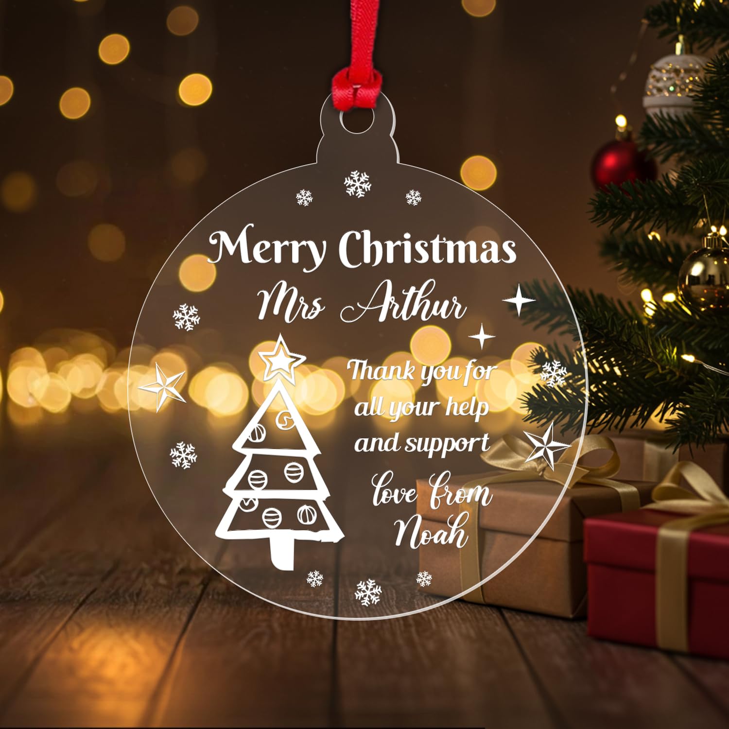 Personalised Name Christmas Bauble Teacher Teaching Assistant Xmas Ornament Gift