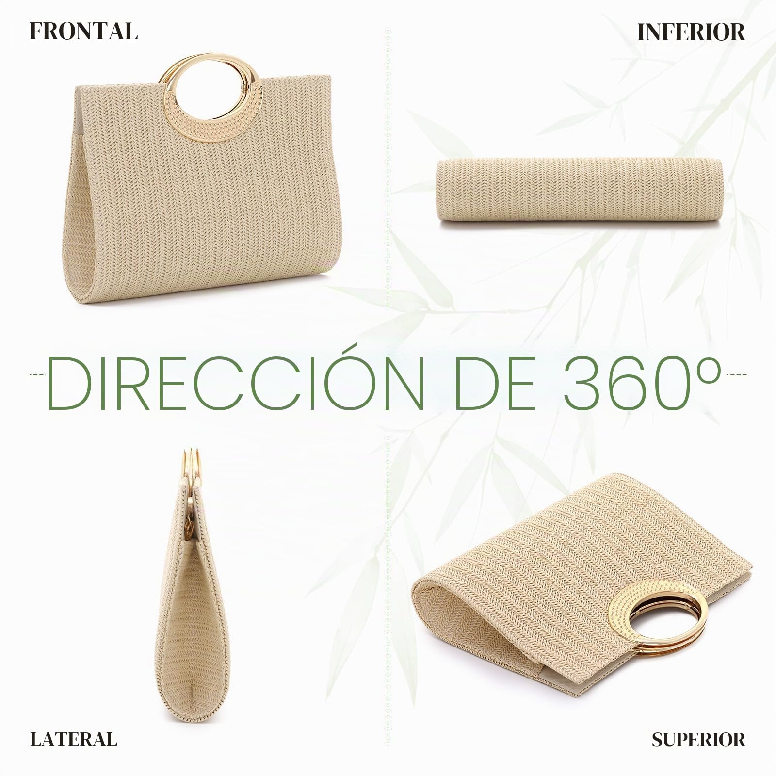 EVEOUT Clutch de Paja Trenzada para Mujer Boho Chic Bolso Tejido para Fiesta Bodas Verano Cartera de Mano Rafia Sintética para Playa Vacaciones