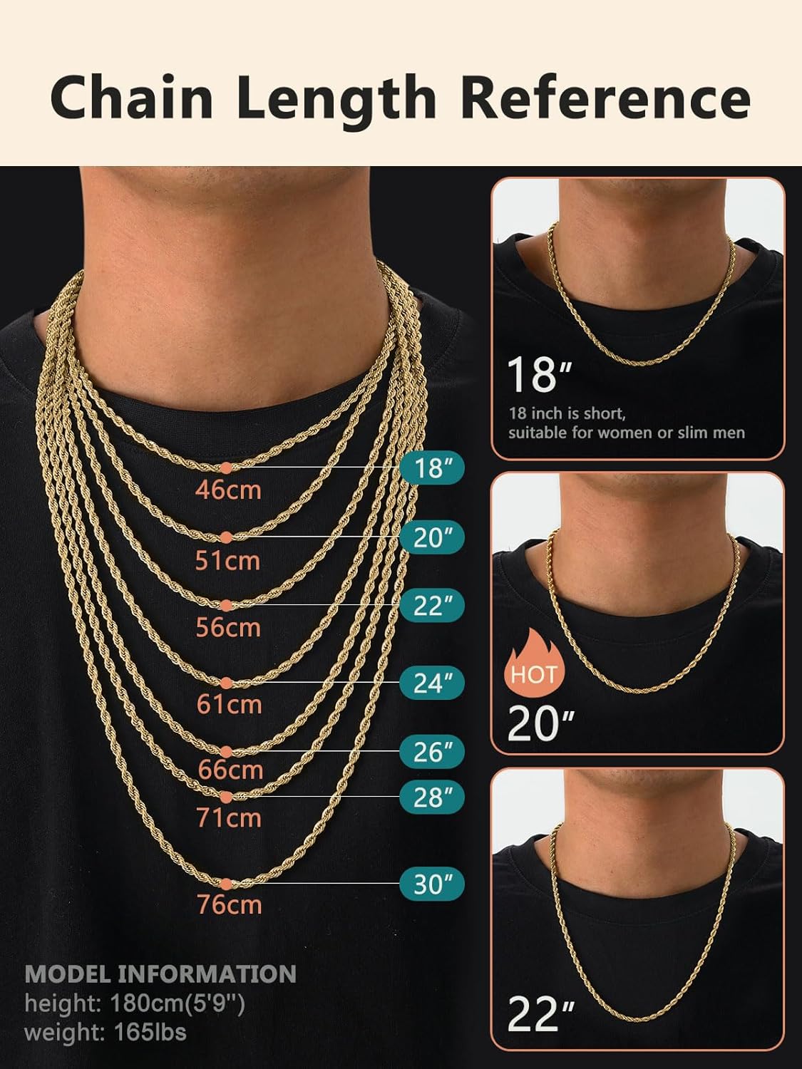 Supcare Mens Chains Necklace Stainless Steel Rope Chain Gifts,18-30 inches (with Gift Package) - Image 5