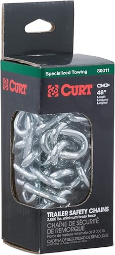 Miniatura 9 de CURT 80011 Cadena de seguridad para remolque de 48 pulgadas con ganchos en S de 38 pulgadas, resistencia a la rotura de 2,000 libras