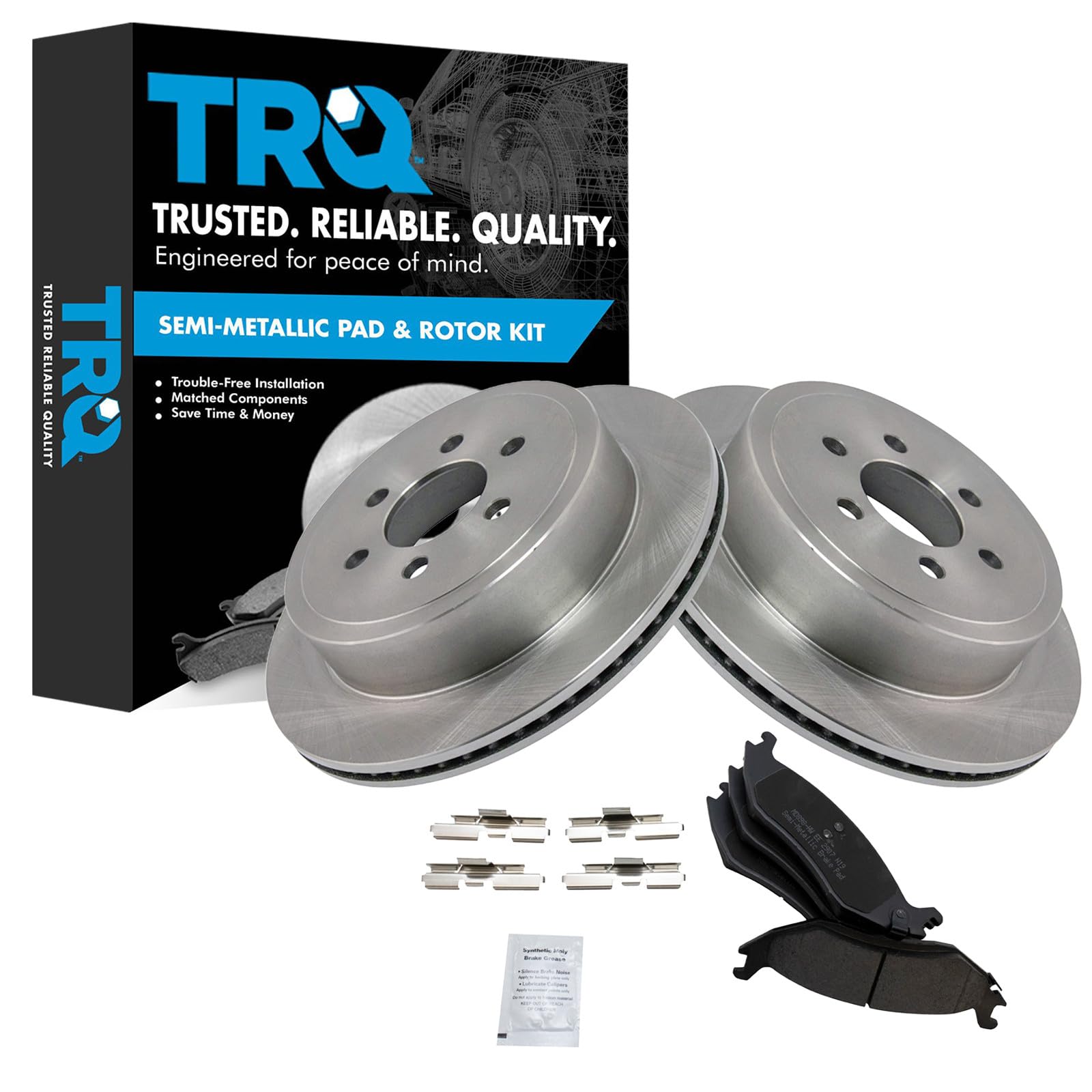 TRQ Rear Brake Pad and Rotor Set Semi Metallic Rotors Compatible with 2003 Dodge Durango