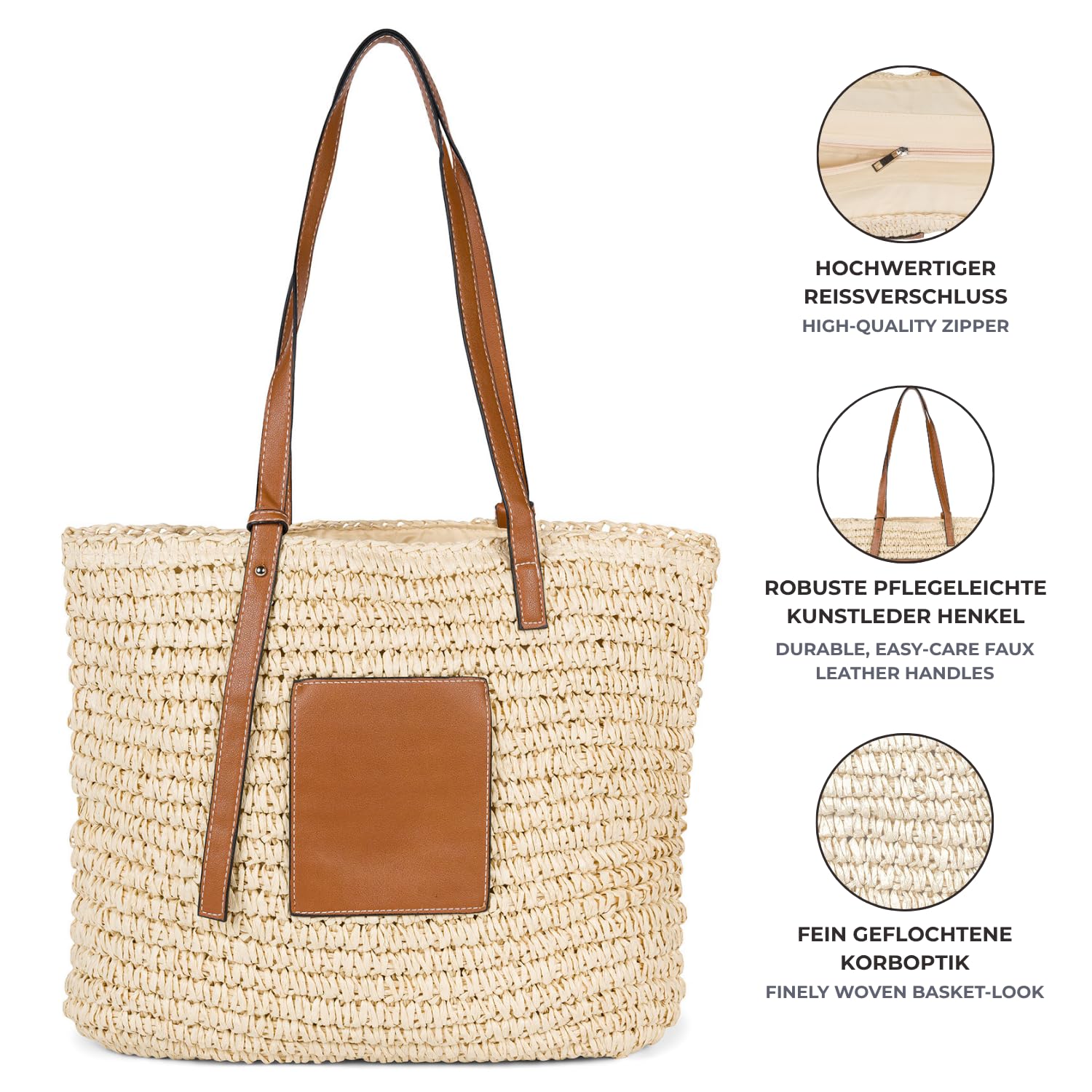 styleBREAKER Damen Schultertasche Bast Geflochten