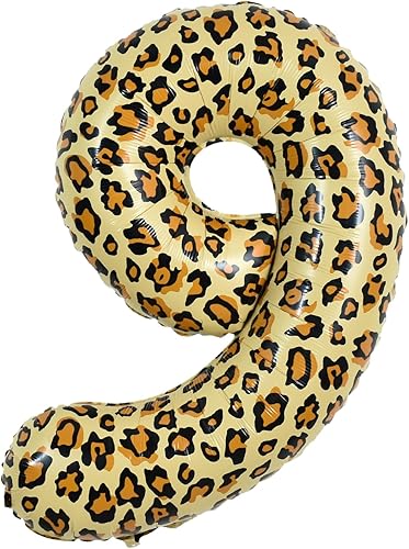 Miniatura 1 de TONIFUL Globo de leopardo grande número 9 de 32 pulgadas, guepardo, globo digital grande de nueve globos, decoración de fiesta de cumpleaños con