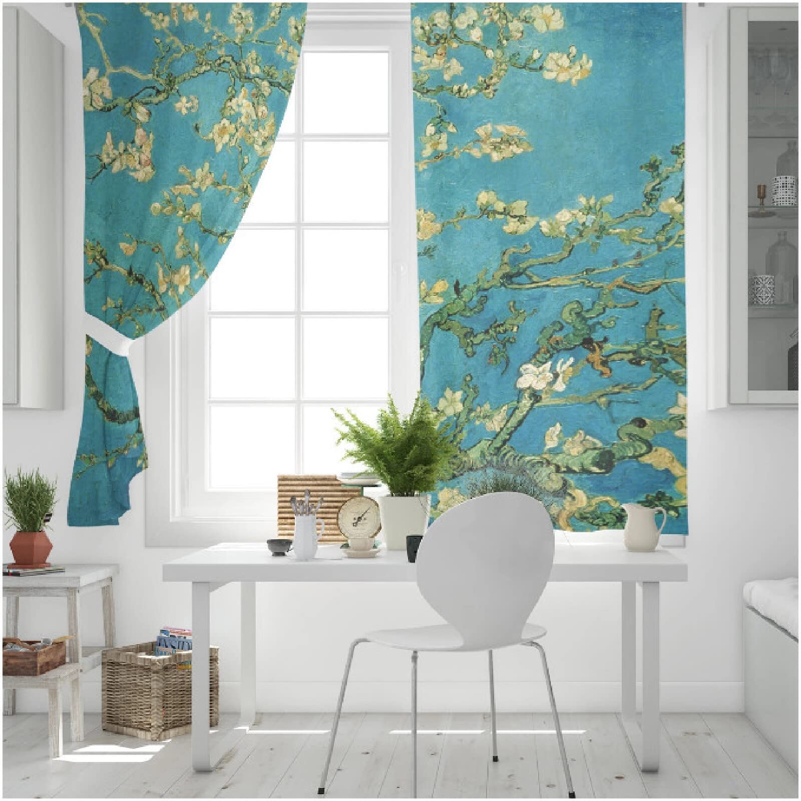 MYQF Rideaux Salon Fleur d'amandier Van Gogh 3D Impression Rideaux De Fenêtre D'effet Thermique Insonorisation Salon Chambre à Coucher Décoration 220x215cm