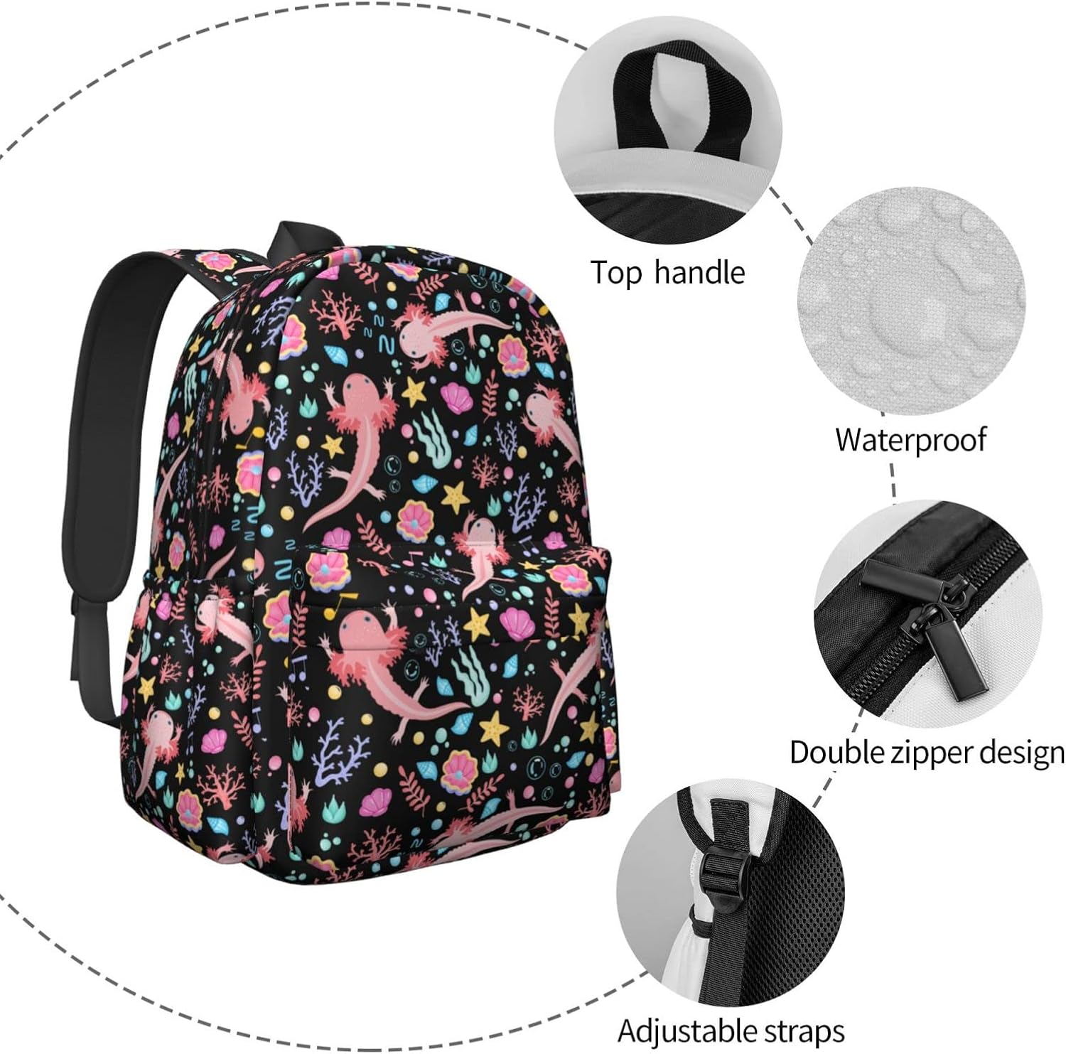 MOLIAN Axolotls Stylish Backpack With Adjustable Padded Shoulder Straps Daypacks For College Travel One Size - Image 5