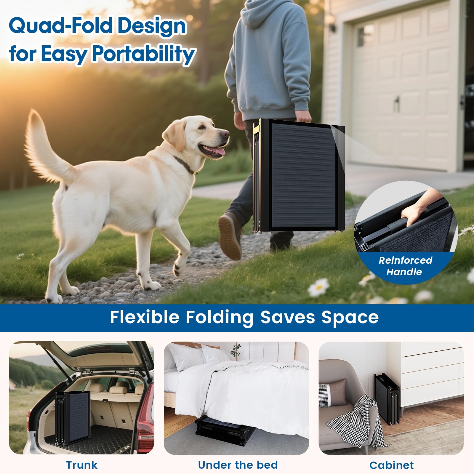HBTower 71" Long & 17.3" Wide Folding Dog Ramp for Car, SUV & Truck – Portable Pet Ramp with Non-Slip Surface, Extra Wide Steps for Large Dogs Up to 250LBS - image 8