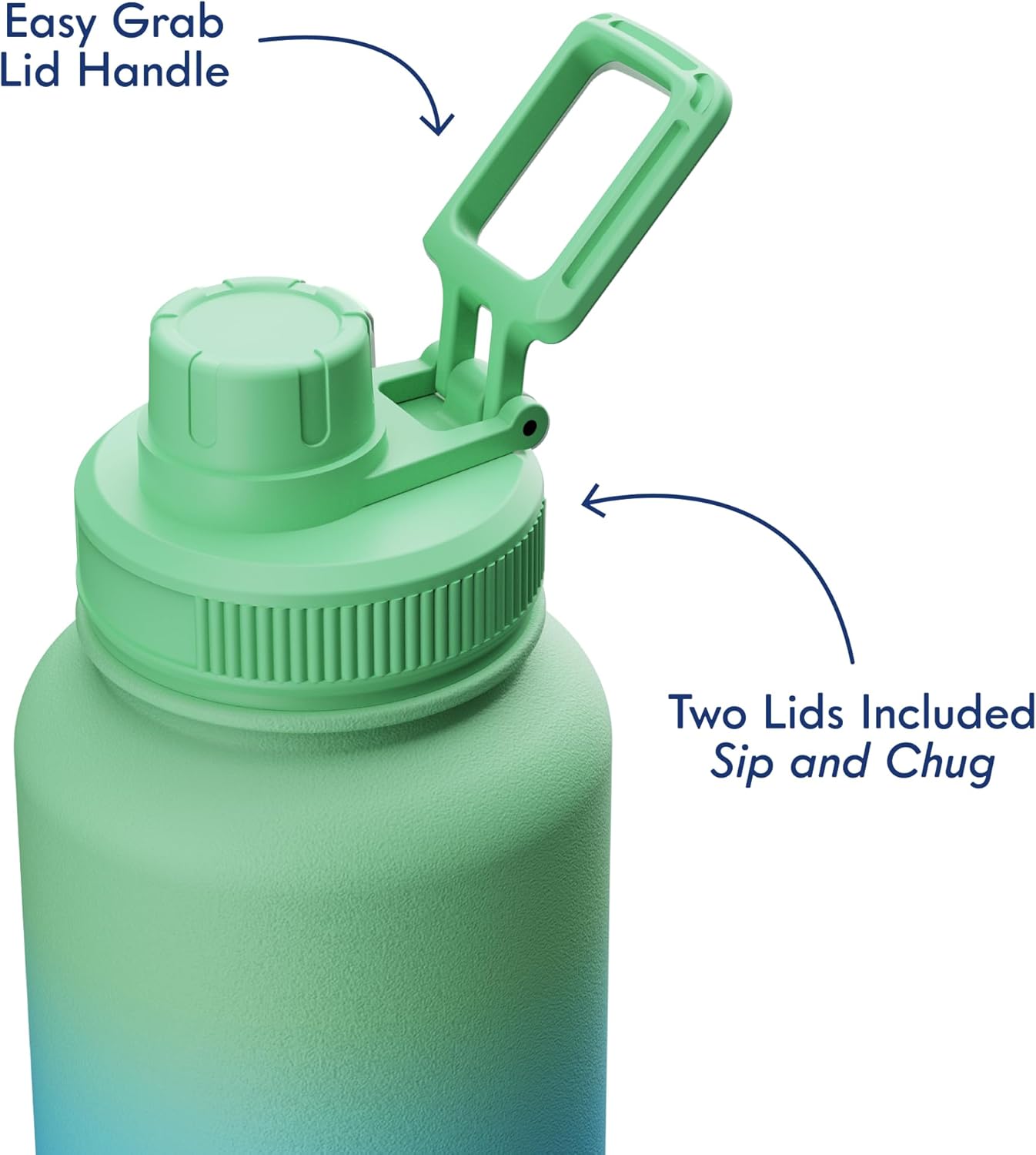 40oz Stainless Steel Sports Bottle with Triple Insulation & Copper Lining – Keeps Drinks Cold for 18 Hours & Hot for 6 – Threaded Lid with Attached Cap, Carrying Handle and Sweat-Free (Cool Ombre)