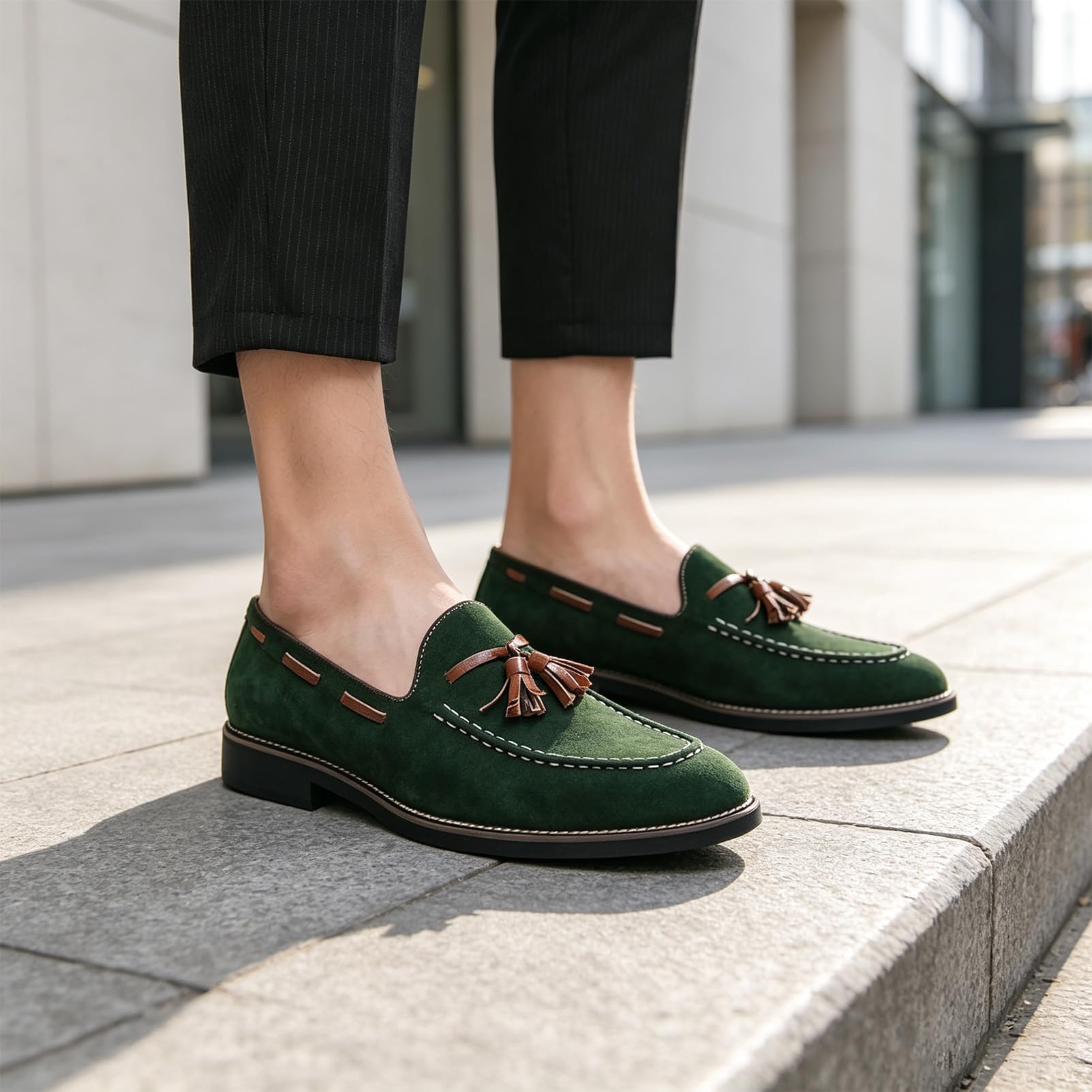 ANUFER Hombre Ante Sintético Piel Mocasines sin Cordones con Borlas