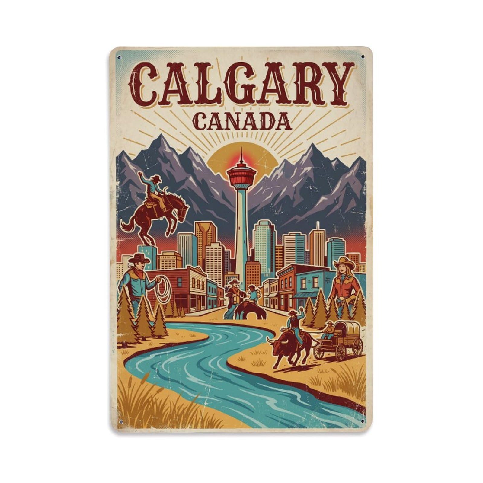 Vintage Canada Calgary Travel Metal Tin Sign