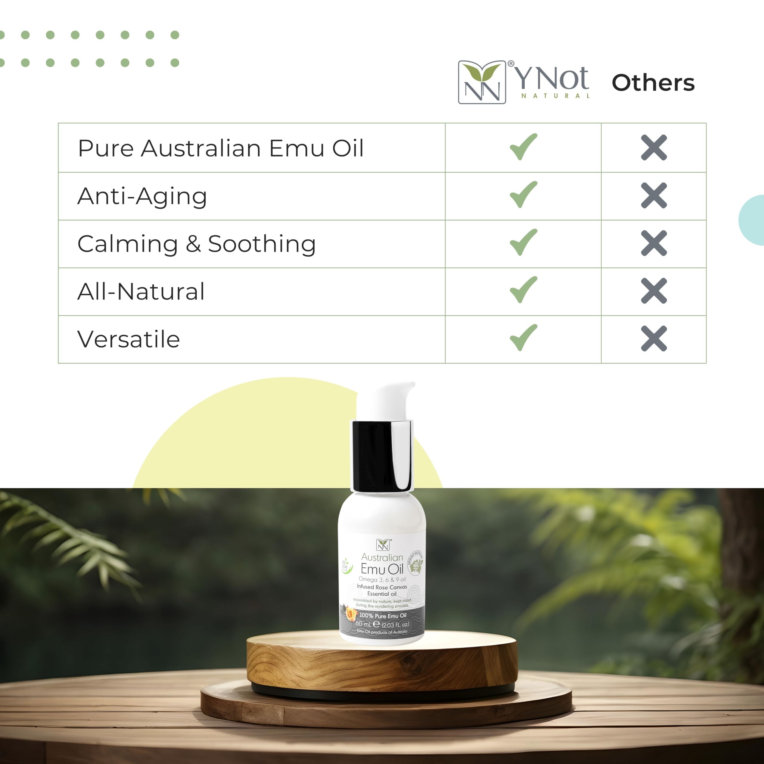 Y-Not Natural Ultra Pure Australian Emu Oil - Luksusowy, szpitalny olej Emu 200ml | Wolny wybieg Aborygenów Omega 3, 6 i 9 Oil — najlepszy nawilżacz do skóry, włosów, paznokci i skóry głowy