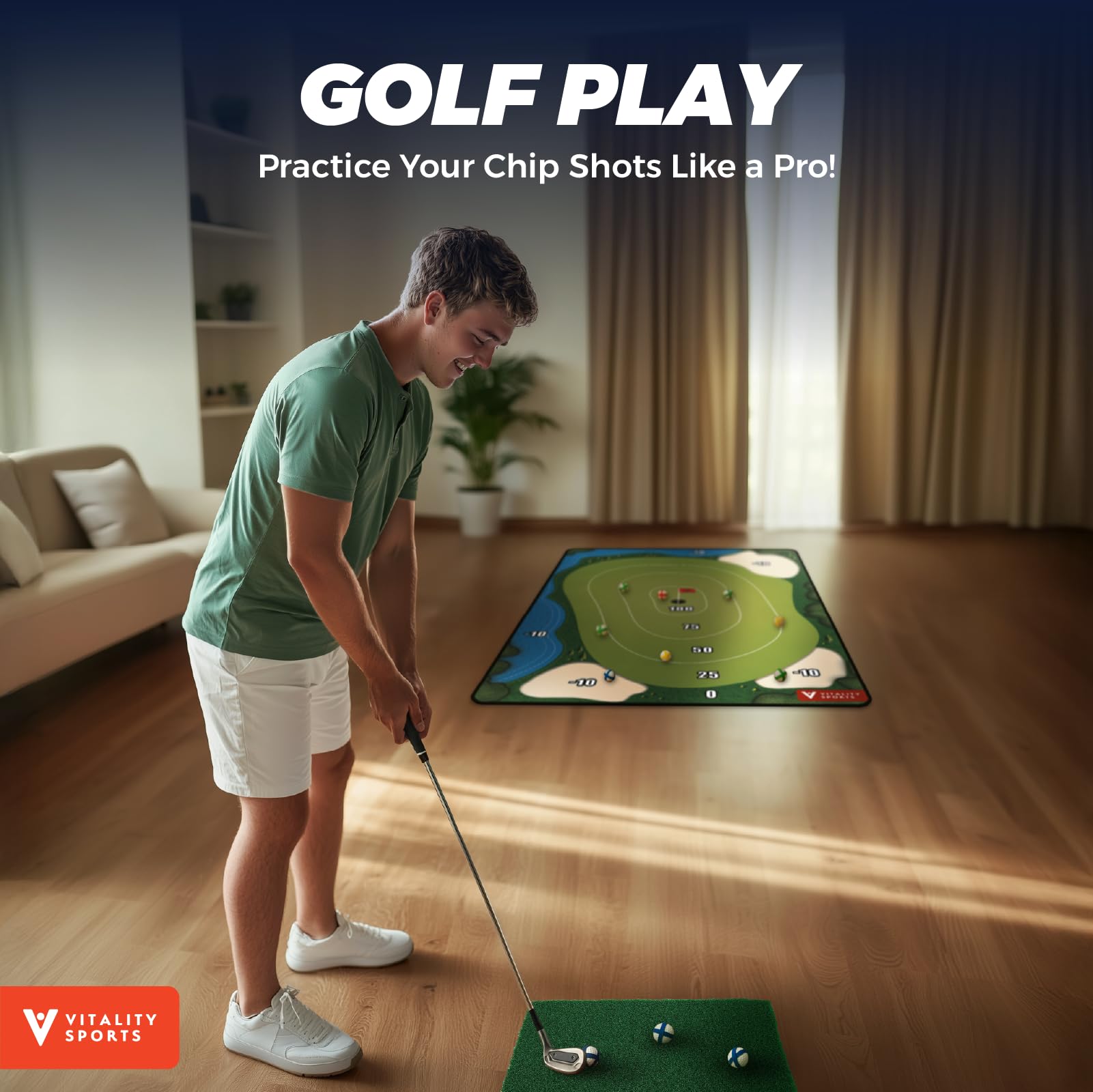 Vitality Sports Pro Velcro Golf Chipping Mat Game 72