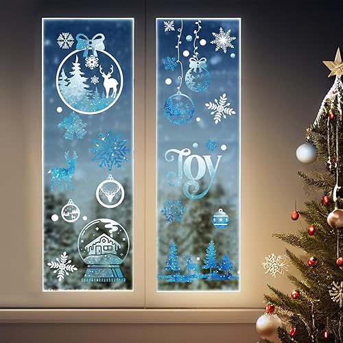 Miniatura 7 de 172 calcomanías de Navidad con diseño de copo de nieve para ventana, diseño de país de las maravillas, diseño de renos, muñeco de nieve, para