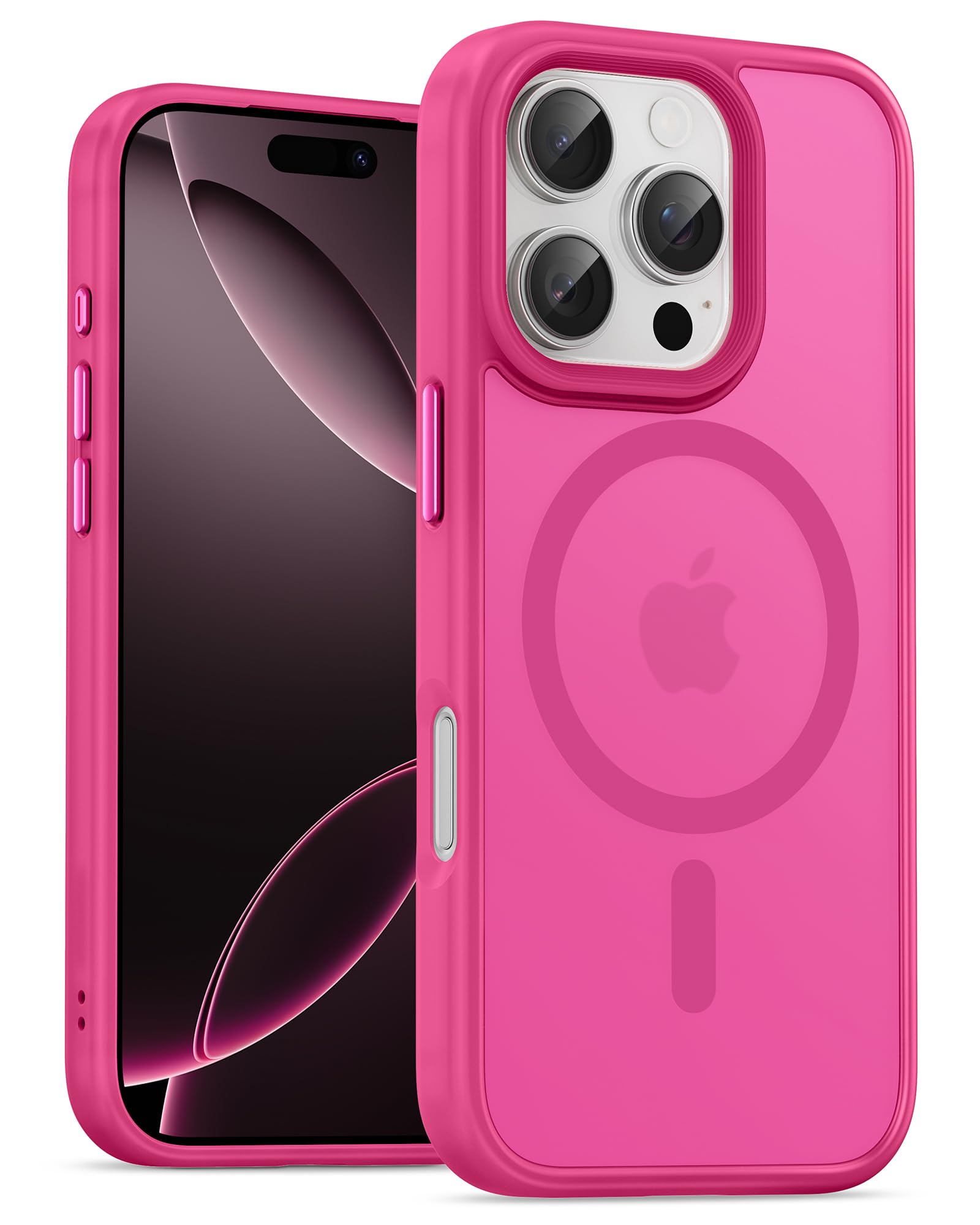 UNBREAKcable For iPhone 16 Pro Max Case for MagSafe, Full Camera Protection, Built-in Magnetic Ring, Shockproof, Scratch-Resistant, Translucent Matte Mobile Phone Case for iPhone 16 Pro Max 6.9 Inches, Hot Pink