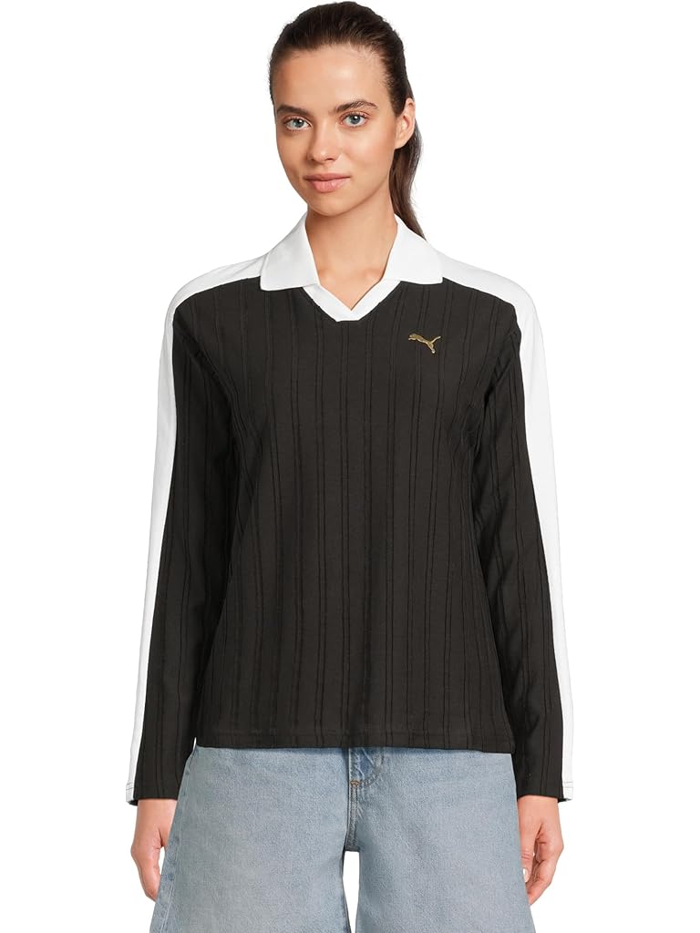 Black PUMA T7 Relaxed Long Sleeve Polo