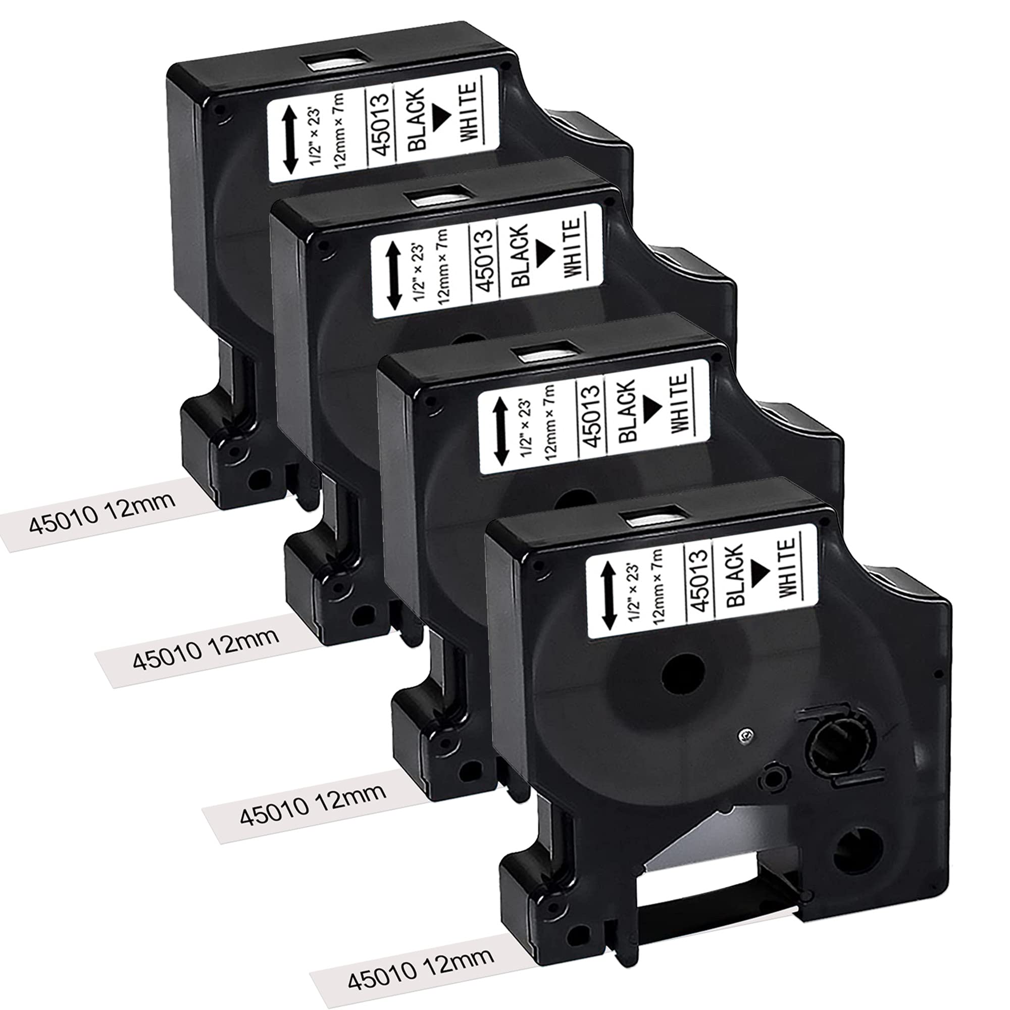 4 Pack Replacement for Dymo D1 Labels Tape 45013 S0720530 Refills 1/2 inch Black on White for DYMO LabelManager 160 280 210D 260P 360D 420P 450D PnP Label Makers