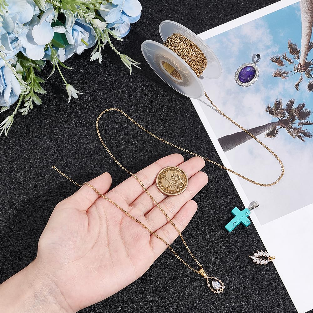 UNICRAFTALE Catene per Collana in Oro da 10m 304 catenelle in Acciaio Inossidabile Catena per Collane Saldata Larga 2mm Catene Coreane in Metallo Catena A Maglie di Estensione Bobina per DIY Gioielli