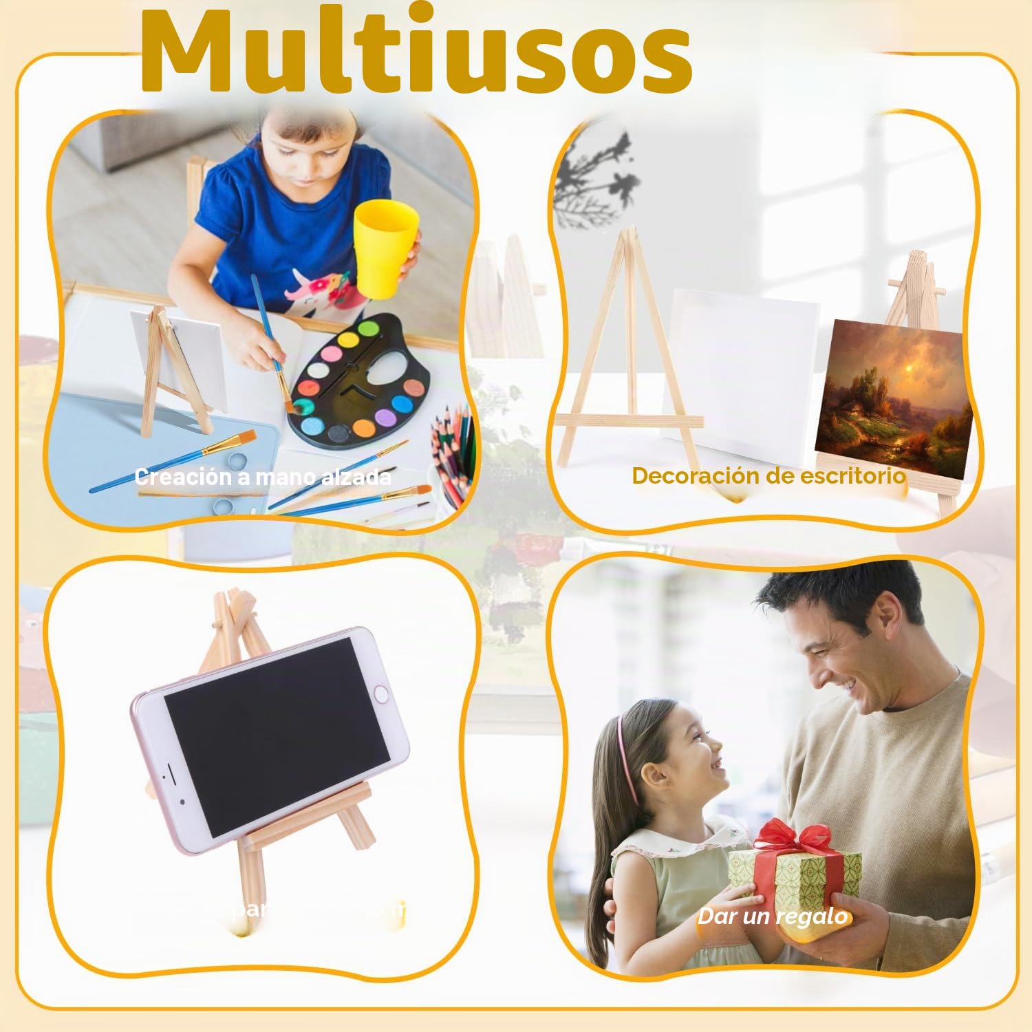 34 Piezas Juego de Mini Lienzos para Pintar Mini Caballete Madera Plegable | Canvas para Pintars 15x15cm para Pintar DIY Decoración Regalos Navidad Fiesta Bautizo Cursos de Arte Boda