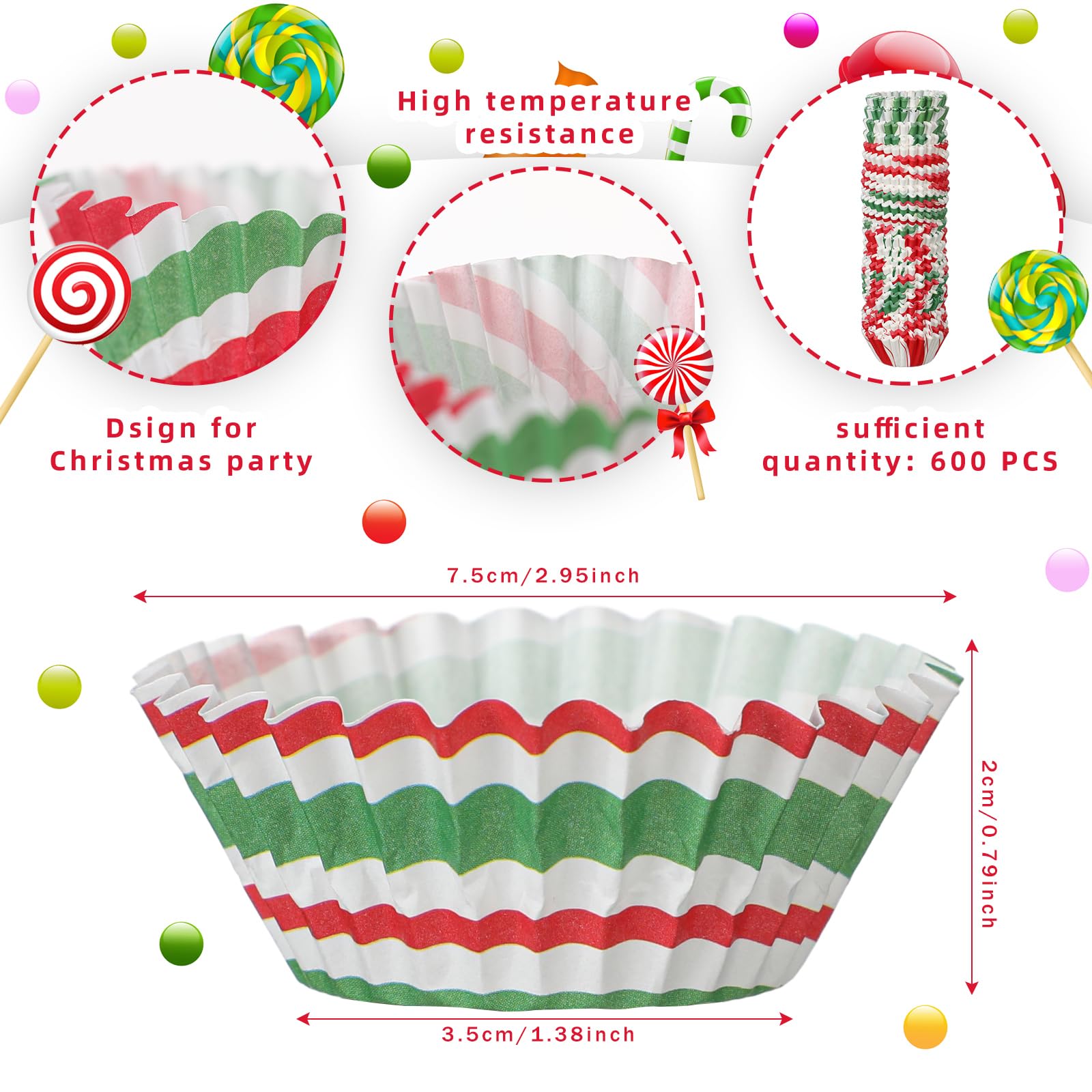 Didaey 600 forros para cupcakes de fiesta de Navidad, tazas de papel para hornear, mini muffins, envoltorios pequeños para cupcakes, tazas de papel de Navidad para dulces, suministros para hacer
