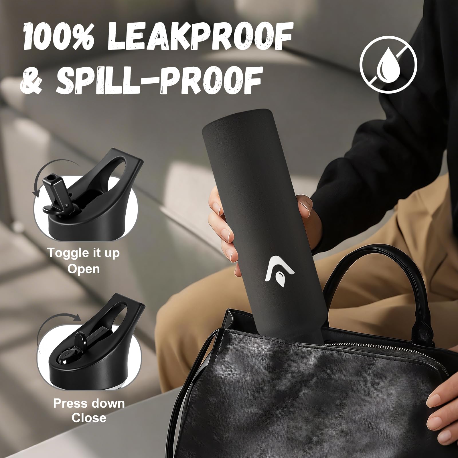 JAPORIA Borraccia Termica 750ml, Bottiglia con Cannuccia, senza BPA, Riutilizzabile, a Prova di Perdite, per Viaggio, Campeggio, Scuola, Gimnasio