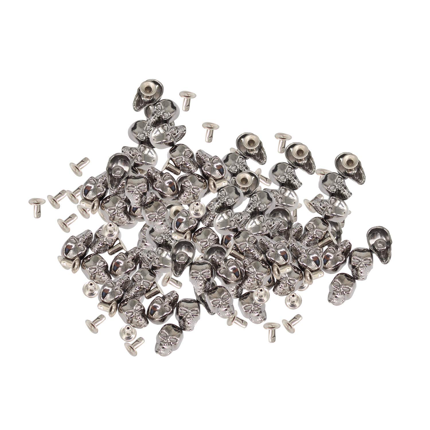 Weddecor Zilveren Schedel Vormige Punk Studs voor het ontwerpen van Denim Lederen Stof Leathercraft, Goth Kleding, Schoeisel, Decorating Fashion Accessoires, DIY Projecten, 8mm x 13mm, 100pcs