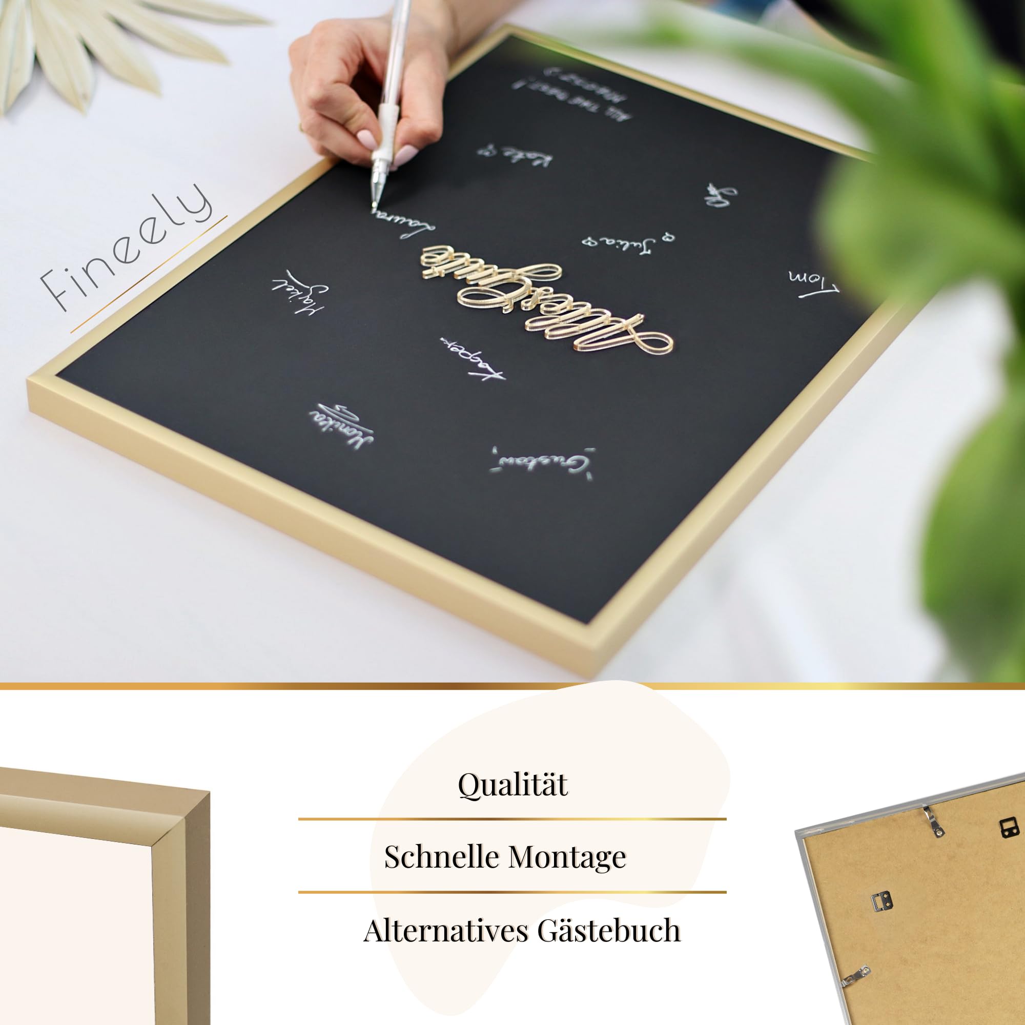 Libro de visitas para boda, marco de aluminio dorado, libro de visitas alternativo, boda dorada, juego de decoración de boda, idea de regalo, regalo de boda, firmas de invitados en marco, regalo de