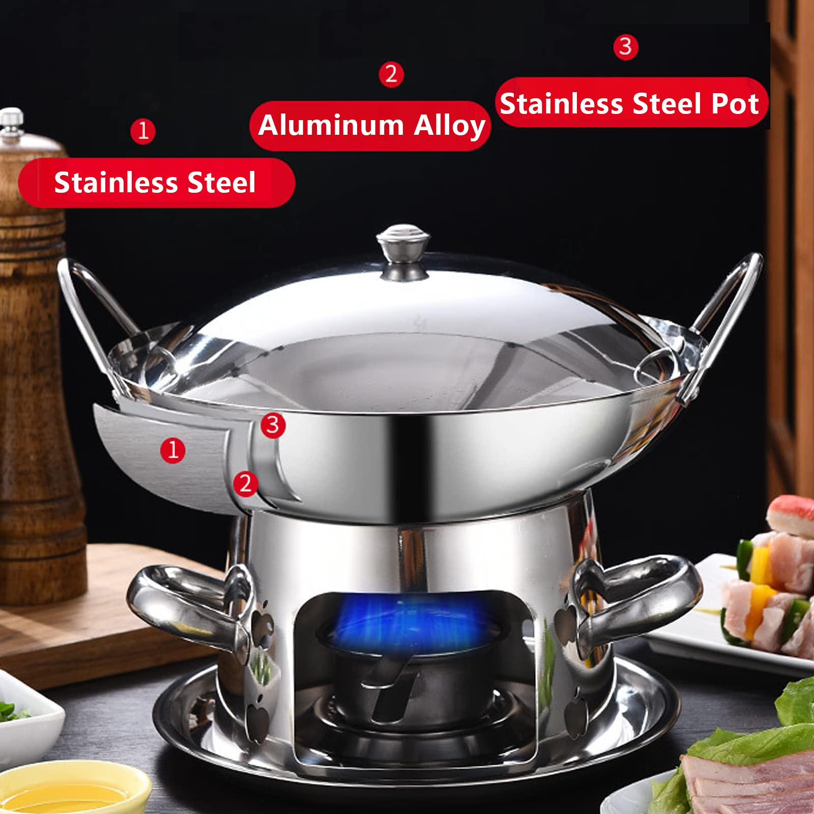 Spirituskocher Für Innenraum, Campingkocher Mit 26cm Topf, Mini Kleiner Hotpot-alkoholkocher, Edelstahl Spirituskocher Innenraum Mit Topf Campingkocher, Für Hot Pot Grillen
