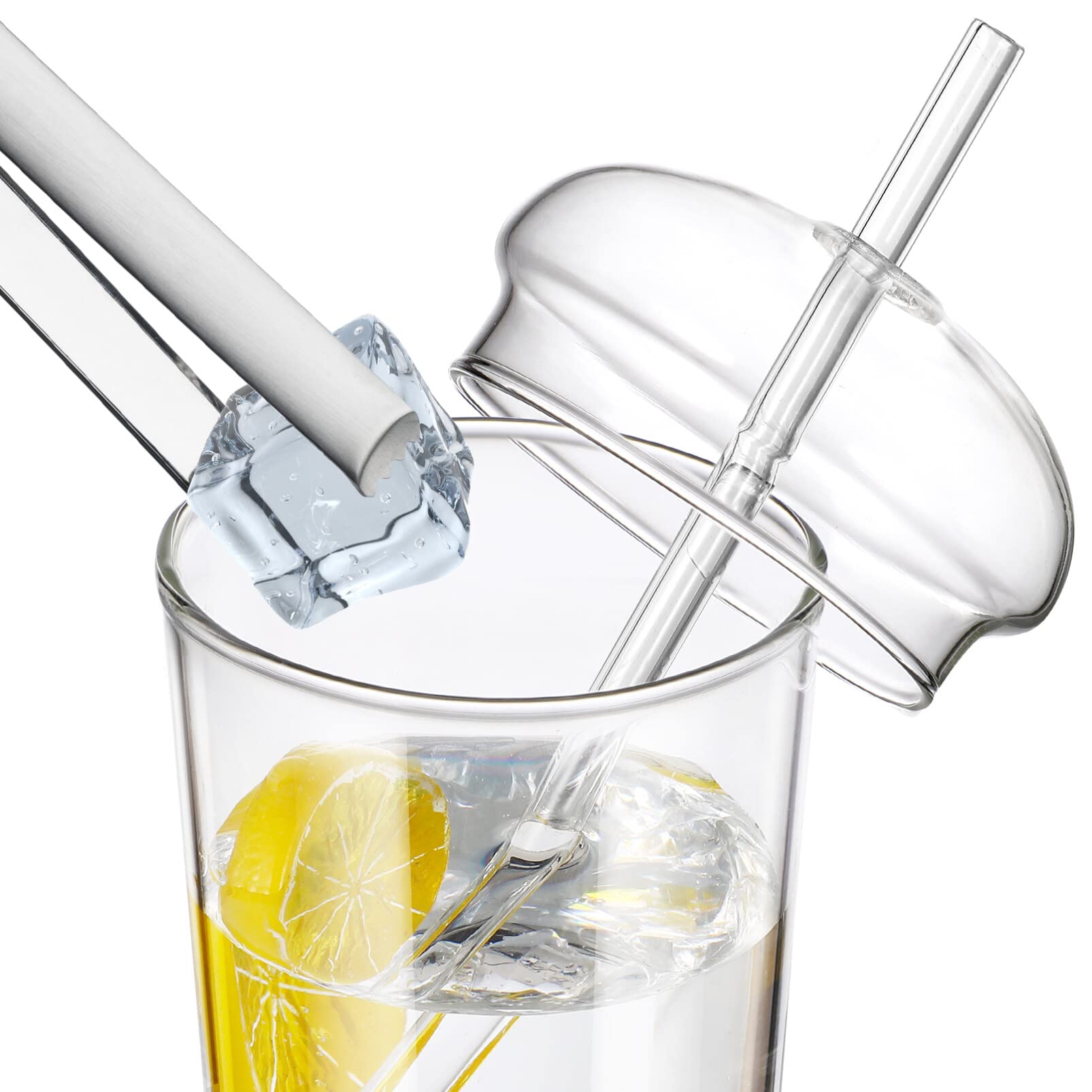 DOITOOL Lot de 2 tasses en verre transparent avec couvercles et pailles, 473,6 ml, pour café, thé, eau, cocktail, gobelet réutilisable avec couvercle et paille pour thé aux bulles, jus, café glacé