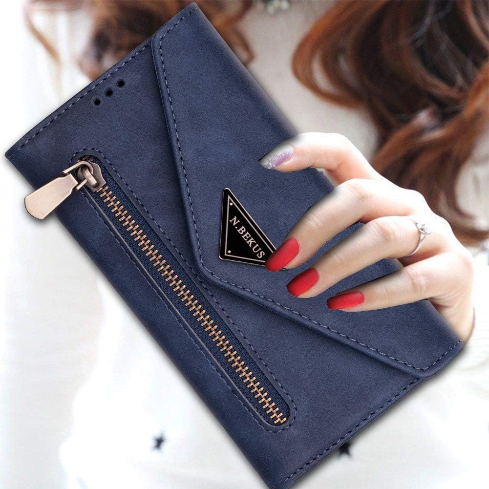 iPhone 12 Pro Max Zipper Wallet Case with Shoulder Strap,Auker 9 Card Holder Kickstand Feature Crossbody Wallet Clutch Case for Women Flip Protective Leather Magnetic Wristlet Purse Phone Bag (6.7")