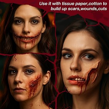 Halloween Liquid Latex SFX Makeup(2 fl oz) Fake Skin & Wounds for Zombie, Clown, Vampire Costume, Cosplay, Special Effects Scars, Cuts Make Up for Face and Body, Fast-Dry, Non-Toxic, (Clear)