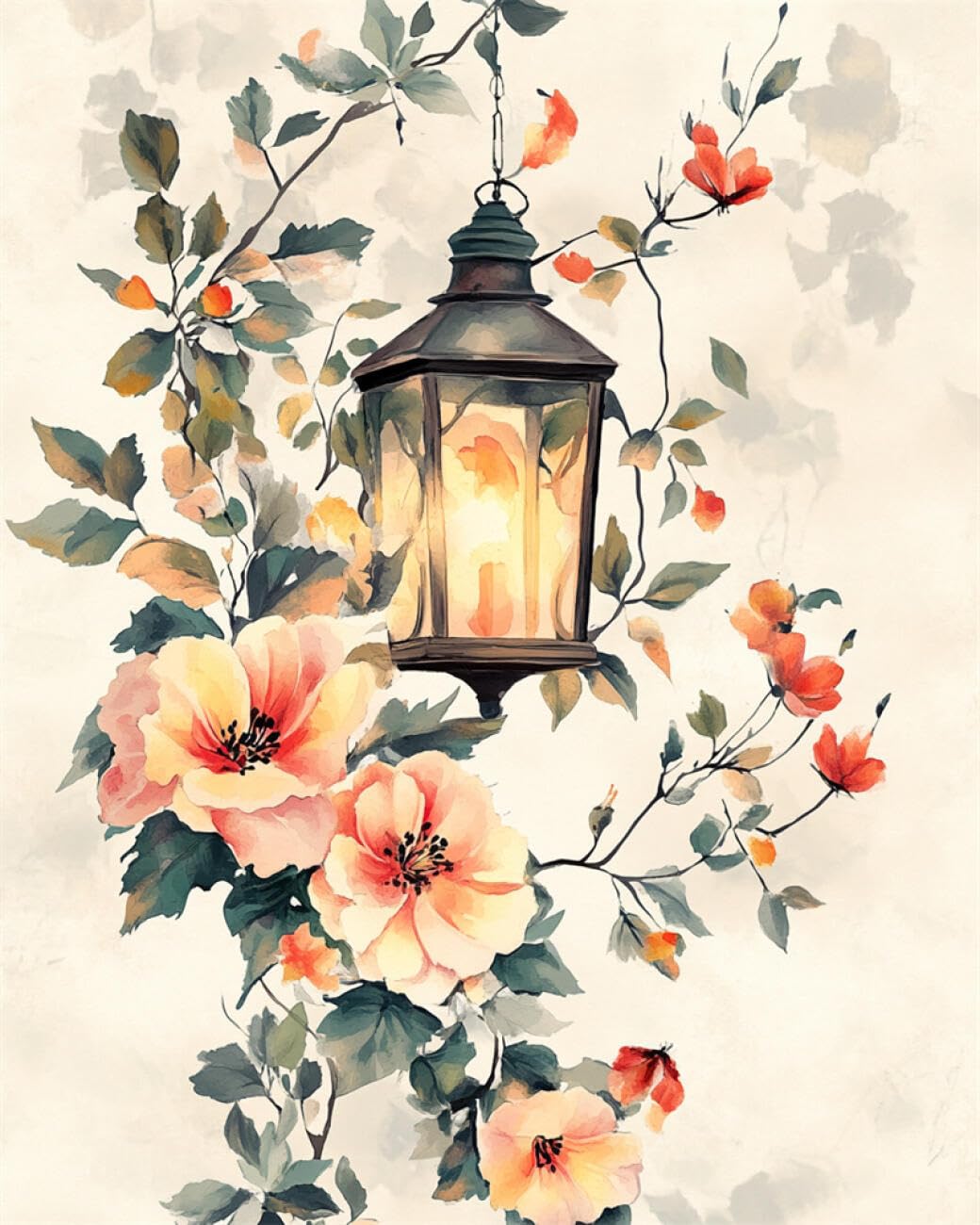 Ambattery Color Diy Beaded Cross Stitch Kits Vintage Lanterns And Flowers Needlepoint Handcraft Kit Diy Beaded Painting 3D Tapestry Bead Cross Stitch Set 40X50cm