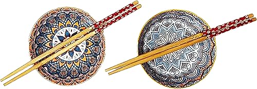 Miniatura 2 de Chandler Cuencos de porcelana de pavo real - Elegante juego de 2 cuencos de cerámica pintados a mano para comedor y decoración